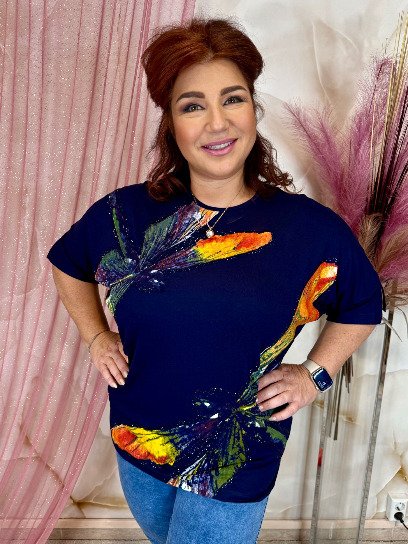 Szitakötős kék pamut felső