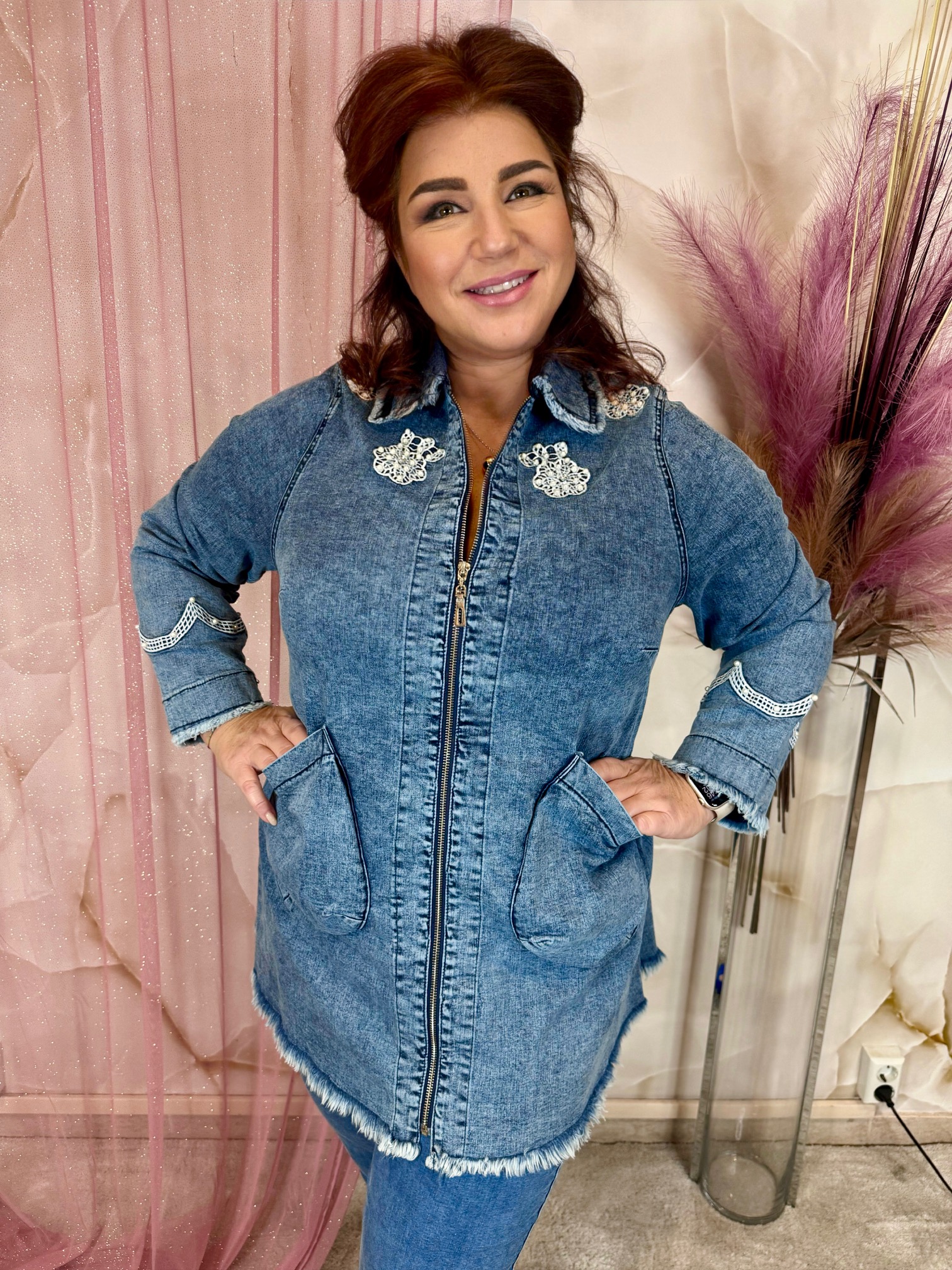 Hosszított zippes elasztikus farmerdzseki - Image 2