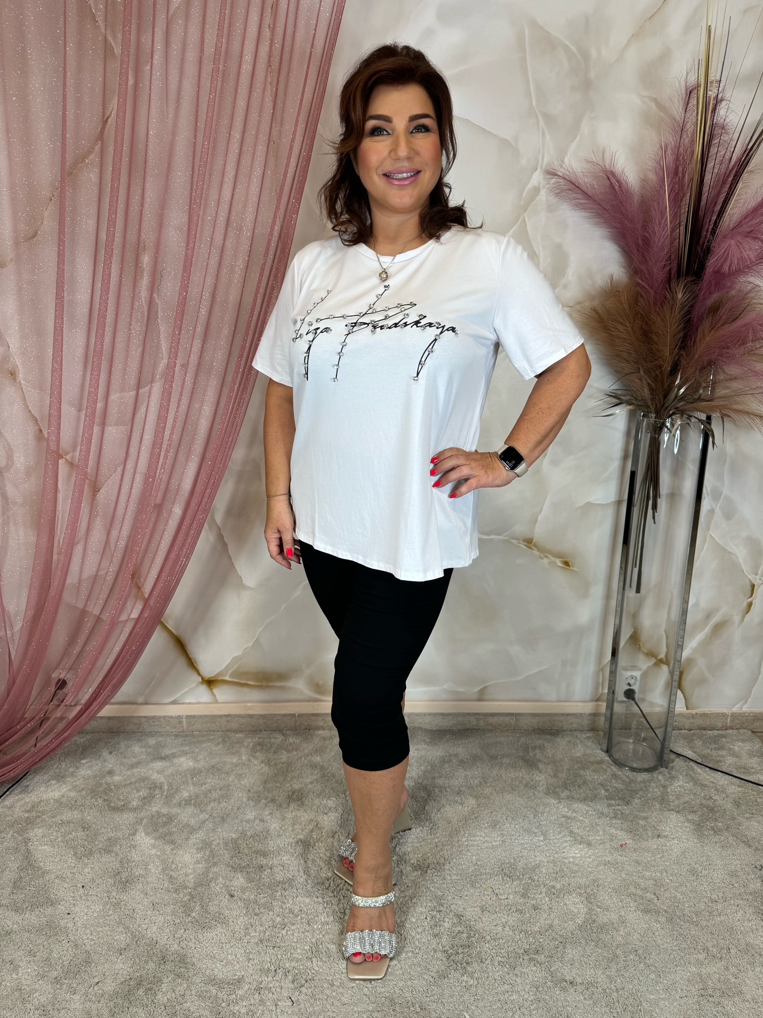 Fehér pamut felső strasszokkal - Image 2