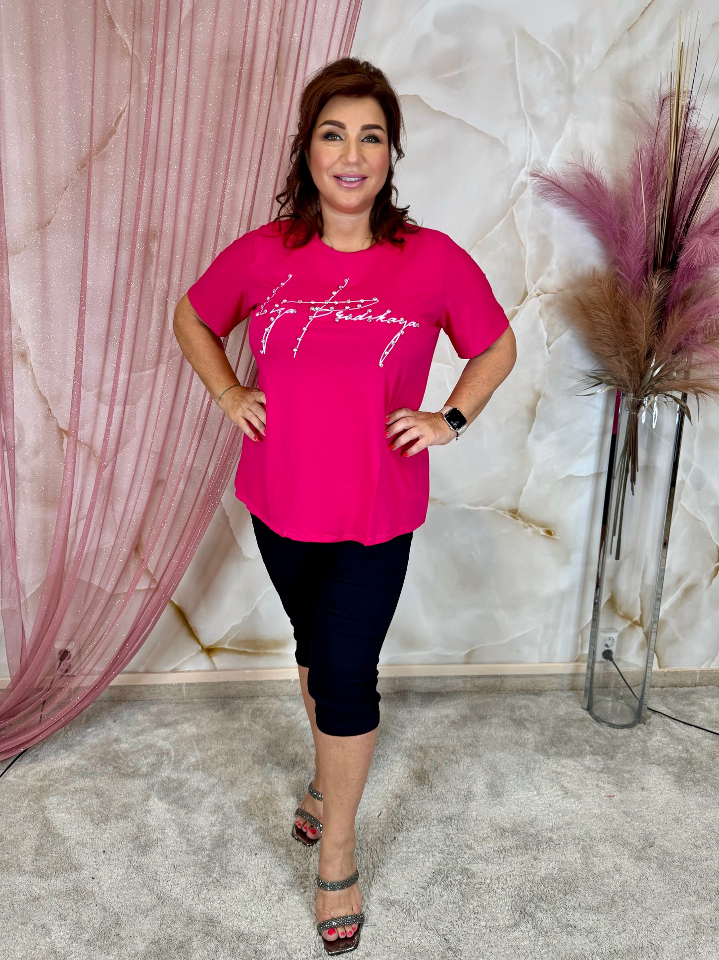 Pink pamut felső strasszokkal - Image 2