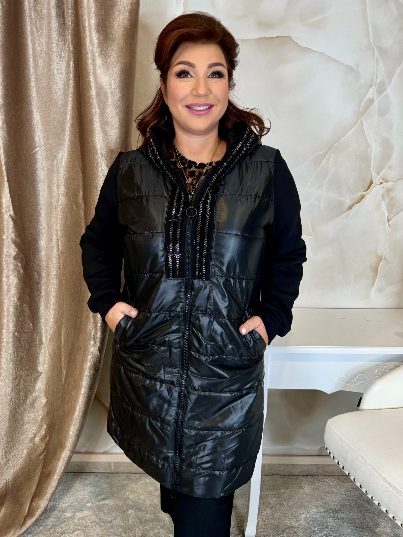 Ujján és hátán pamut átmeneti kabát