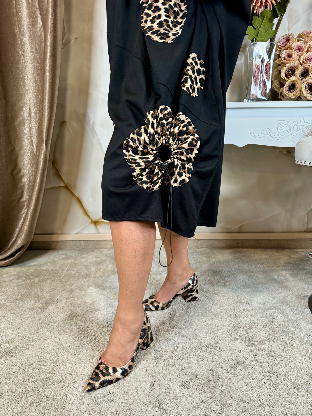 Fekete ocelotmintás pamut ruha - Image 2