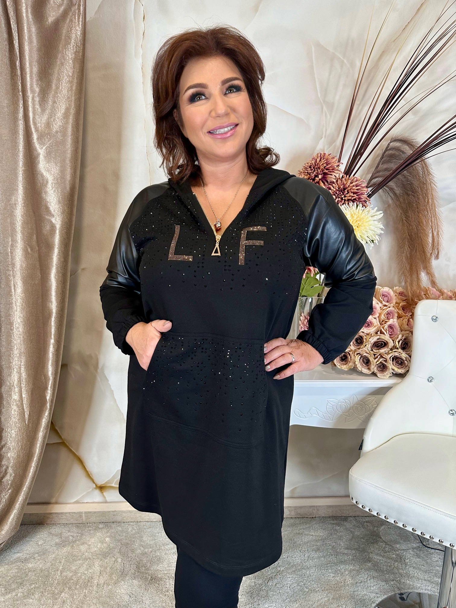 Elegáns bőr ujjú hosszított tunika - Image 3