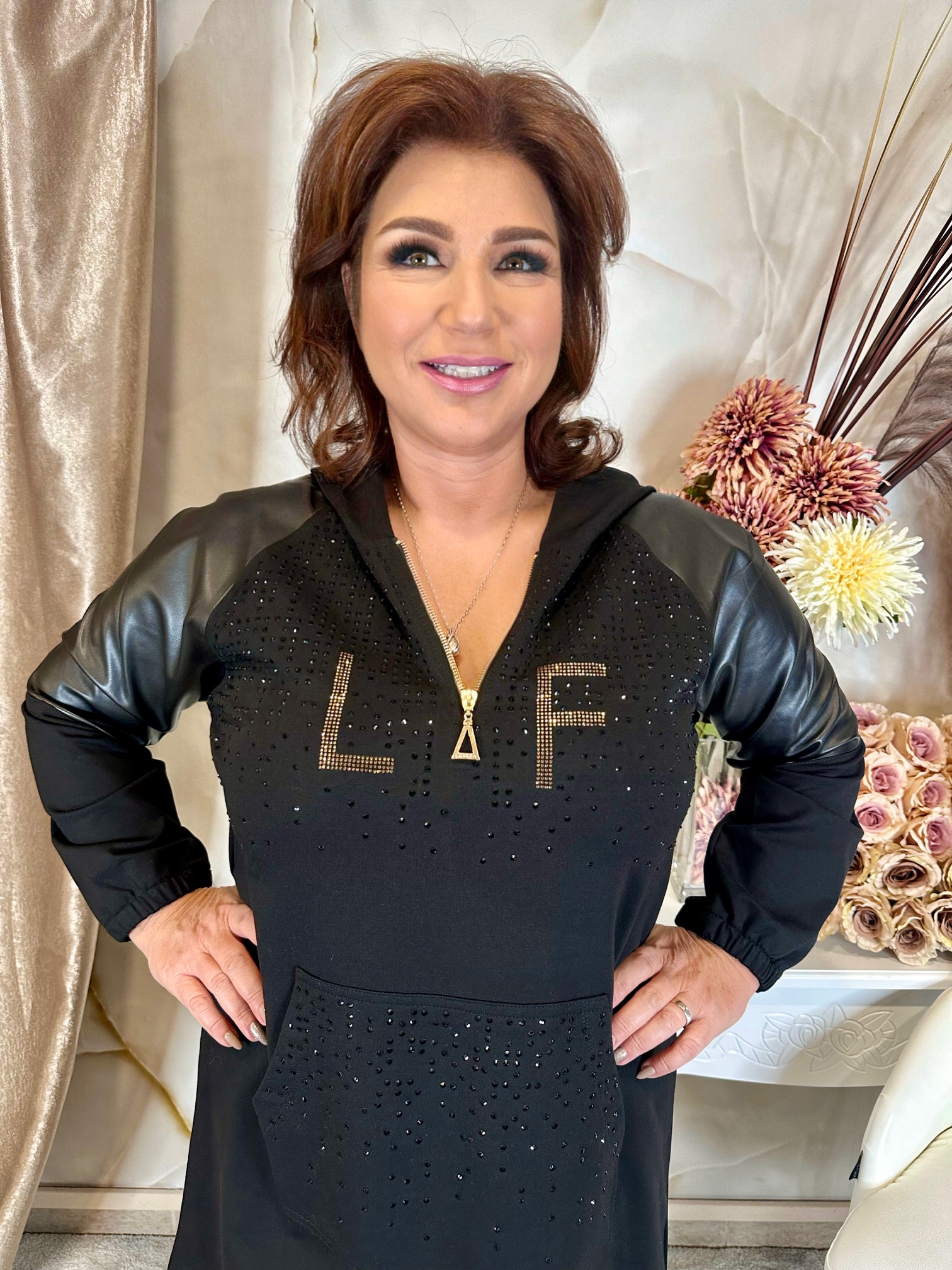 Elegáns bőr ujjú hosszított tunika - Image 2