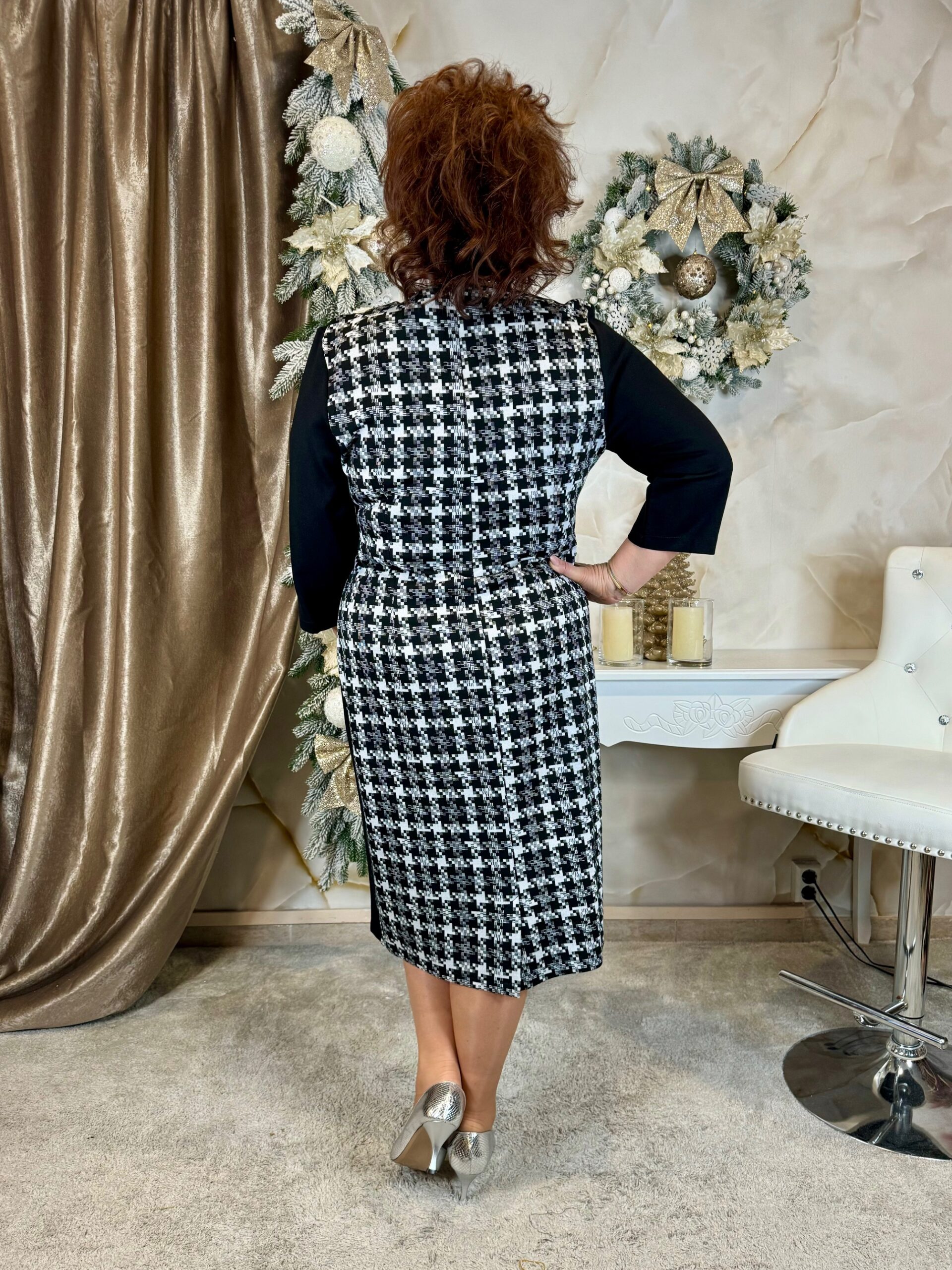 Szürke-fekete tyúklábmintás alkalmi ruha - Image 5