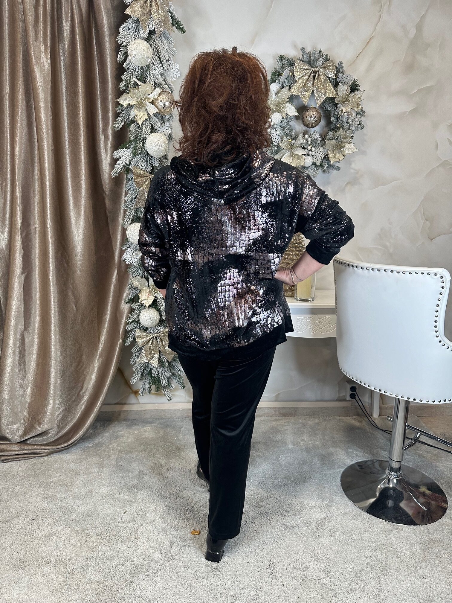 Fekete puha bársony szett ezüst és króm mintával - Image 5