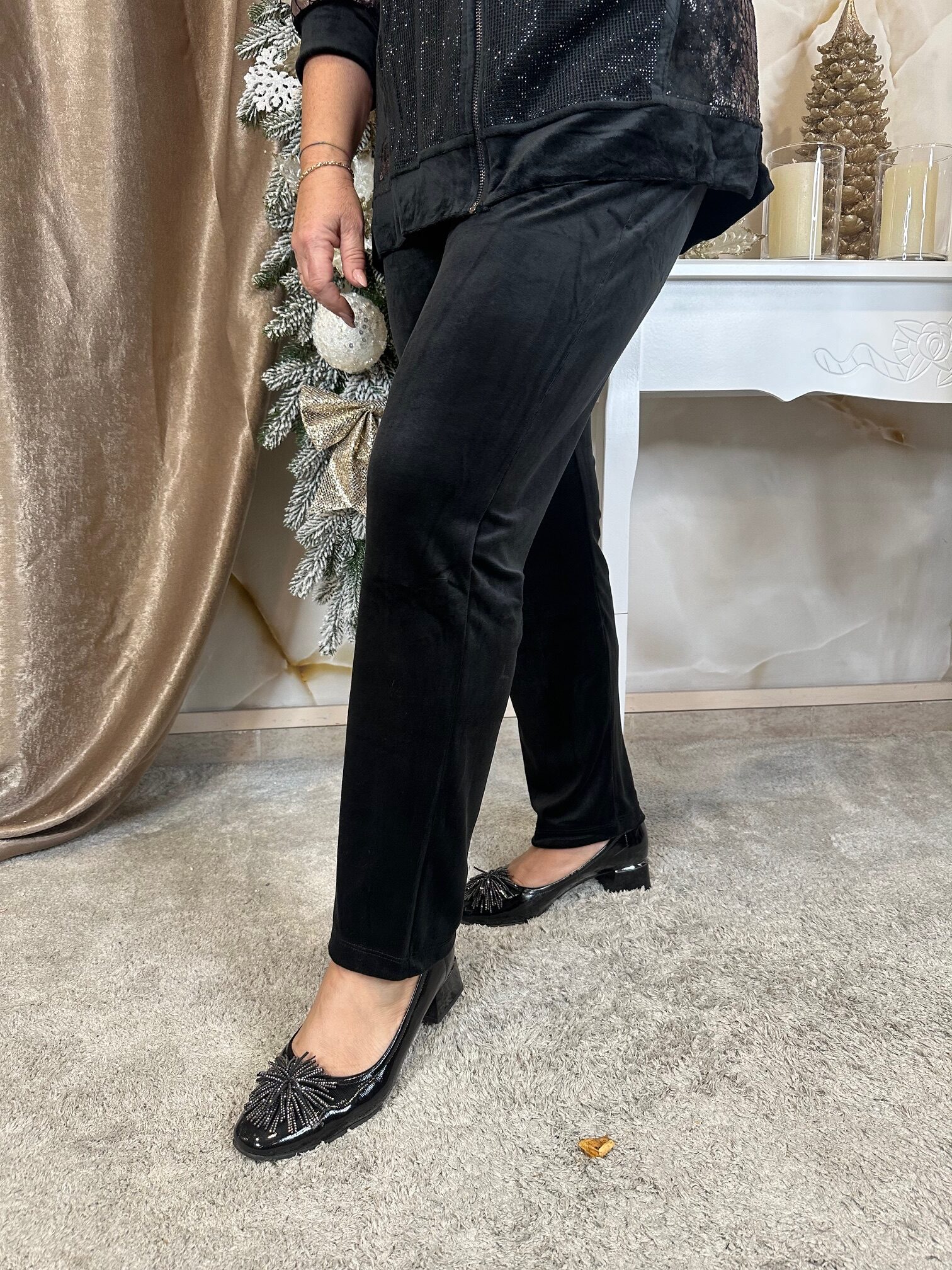 Fekete puha bársony szett ezüst és króm mintával - Image 4