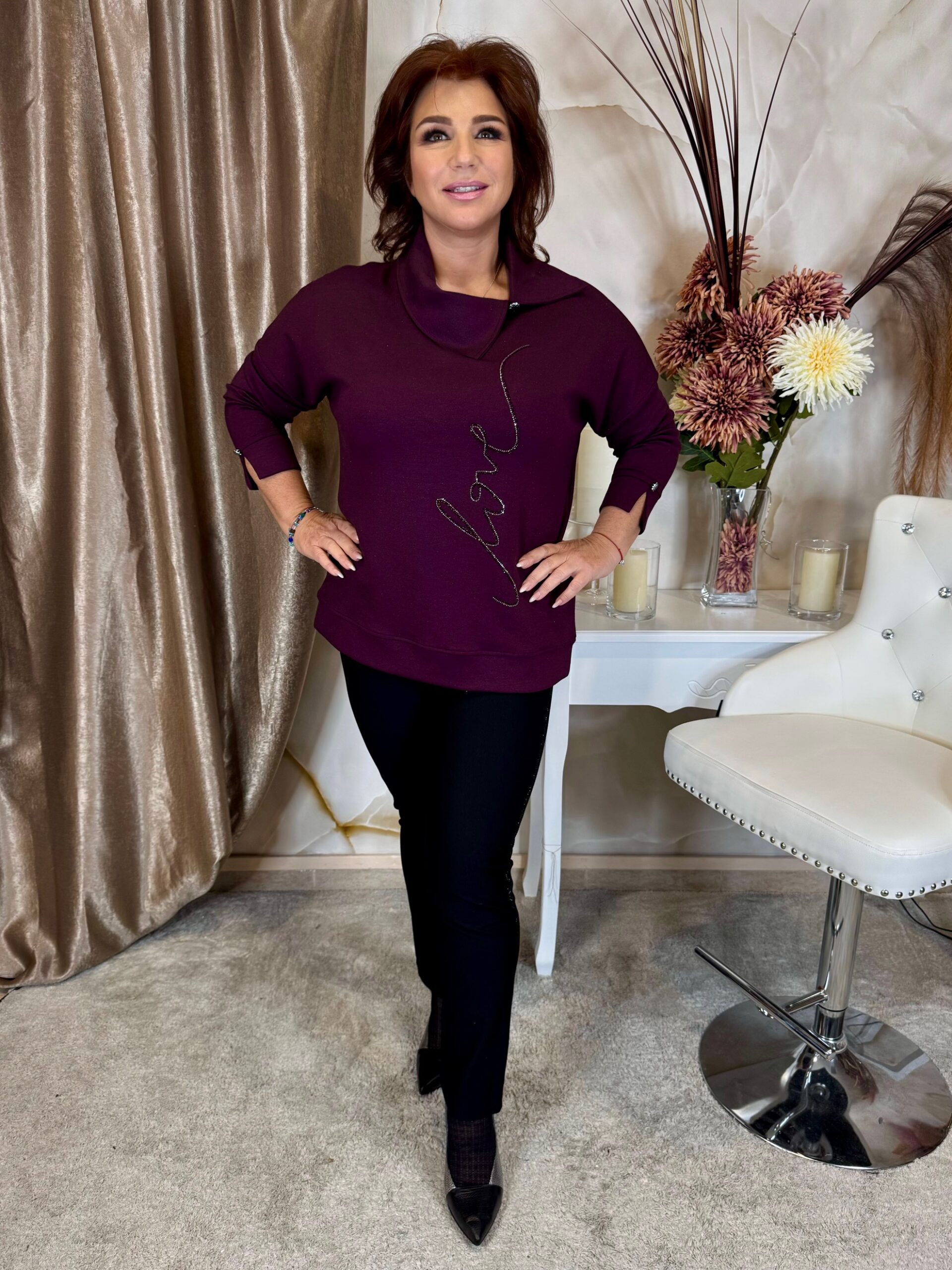 Csinos padlizsánlila galléros felső - Image 3