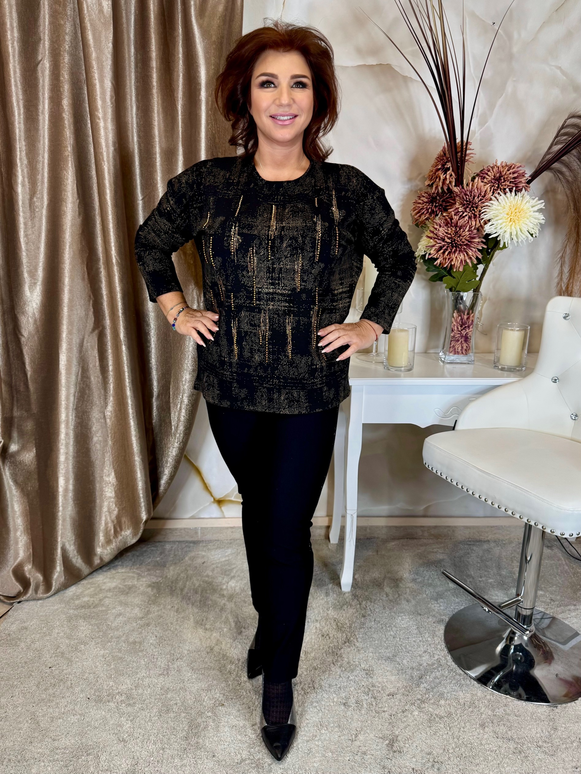 Csinos bronz-fekete felső gyöngypatentokkal - Image 3