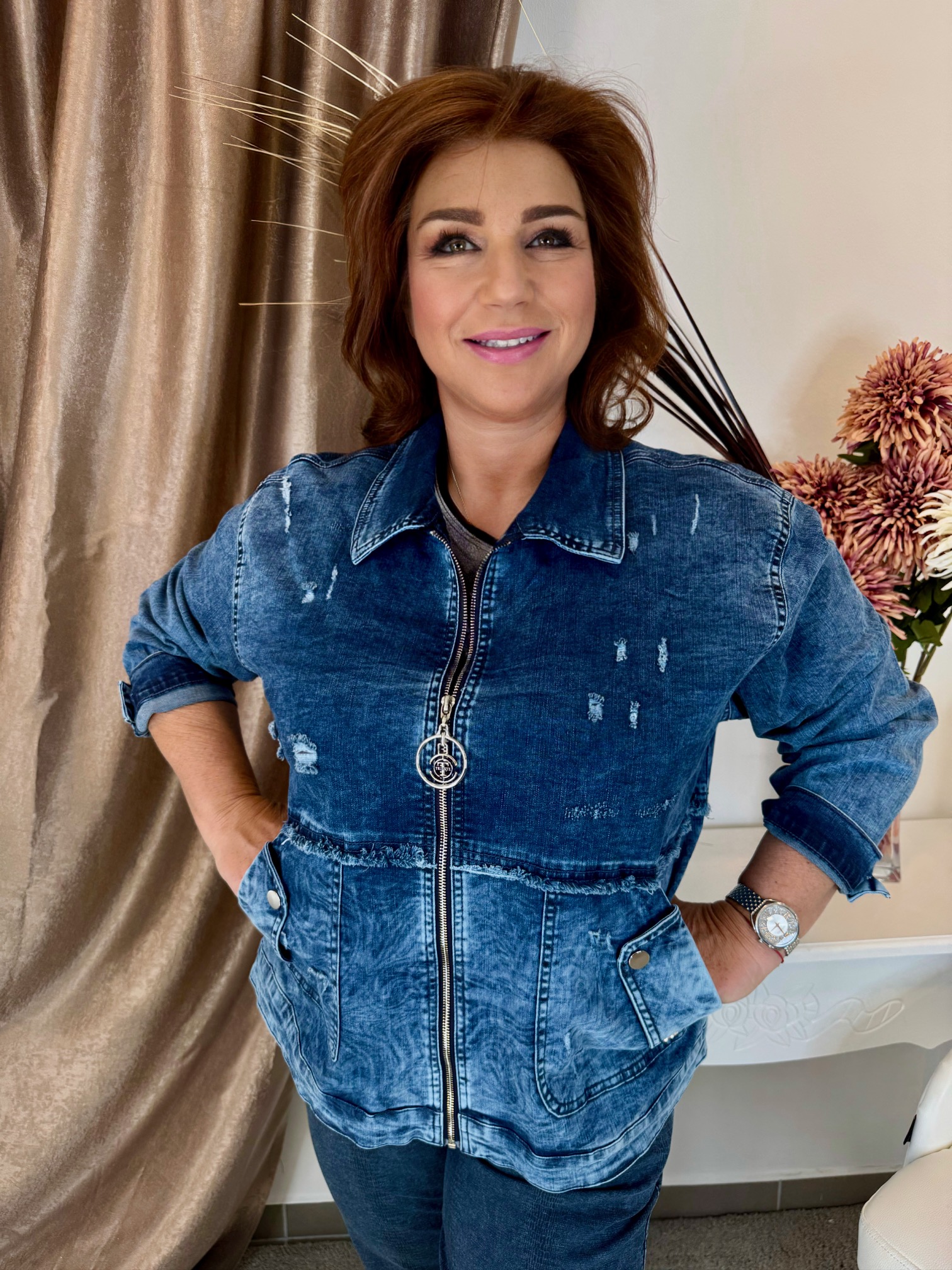 Zippes elasztikus koptatott farmerdzseki