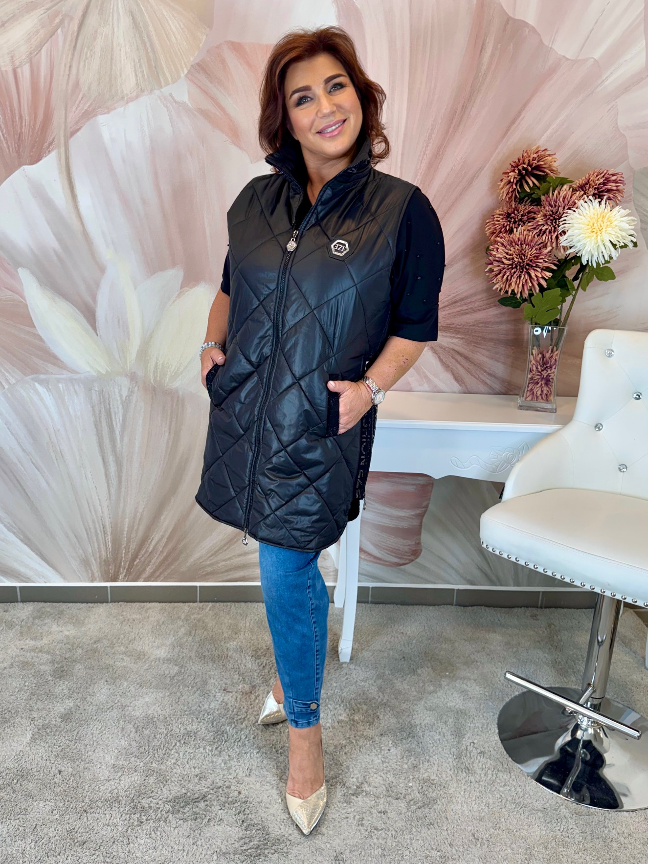 Hosszított fekete zippes mellény - Image 2