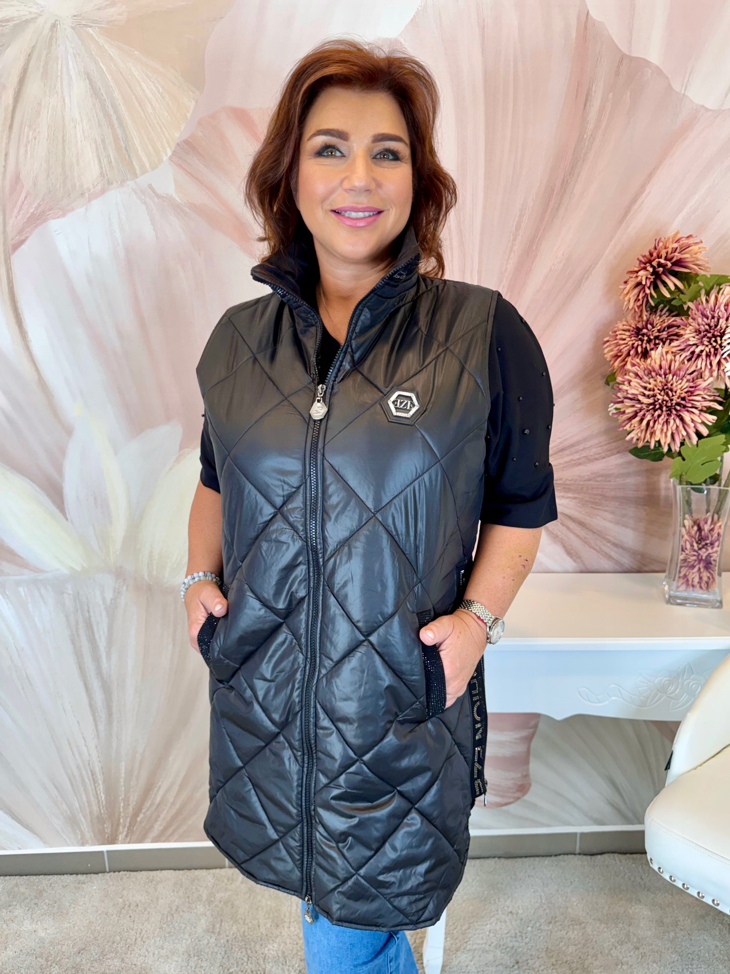 Hosszított fekete zippes mellény - Image 4