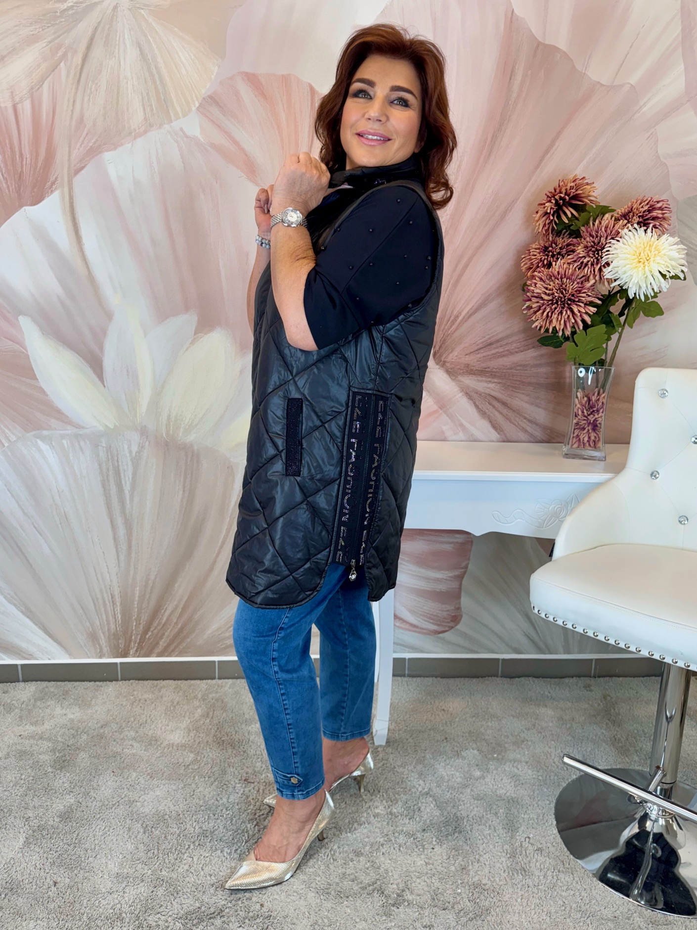 Hosszított fekete zippes mellény - Image 3