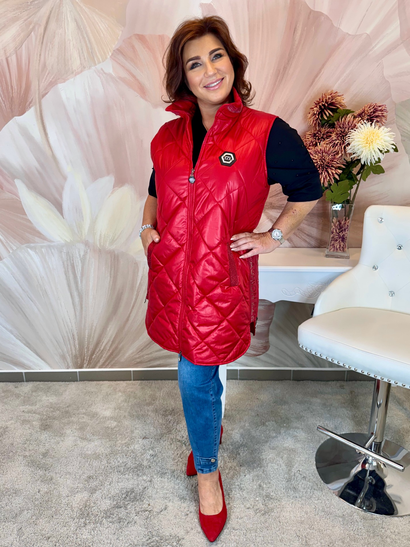 Hosszított piros zippes mellény - Image 2