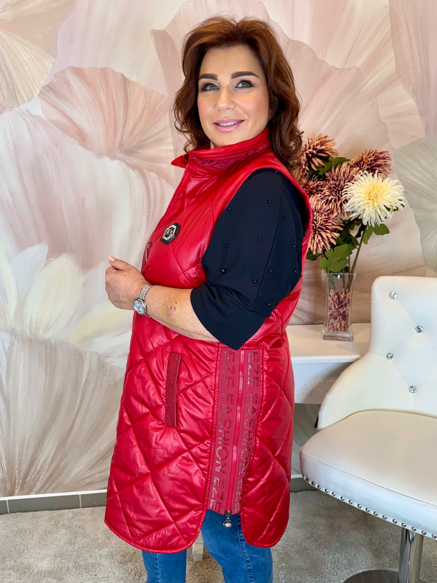 Hosszított piros zippes mellény - Image 5