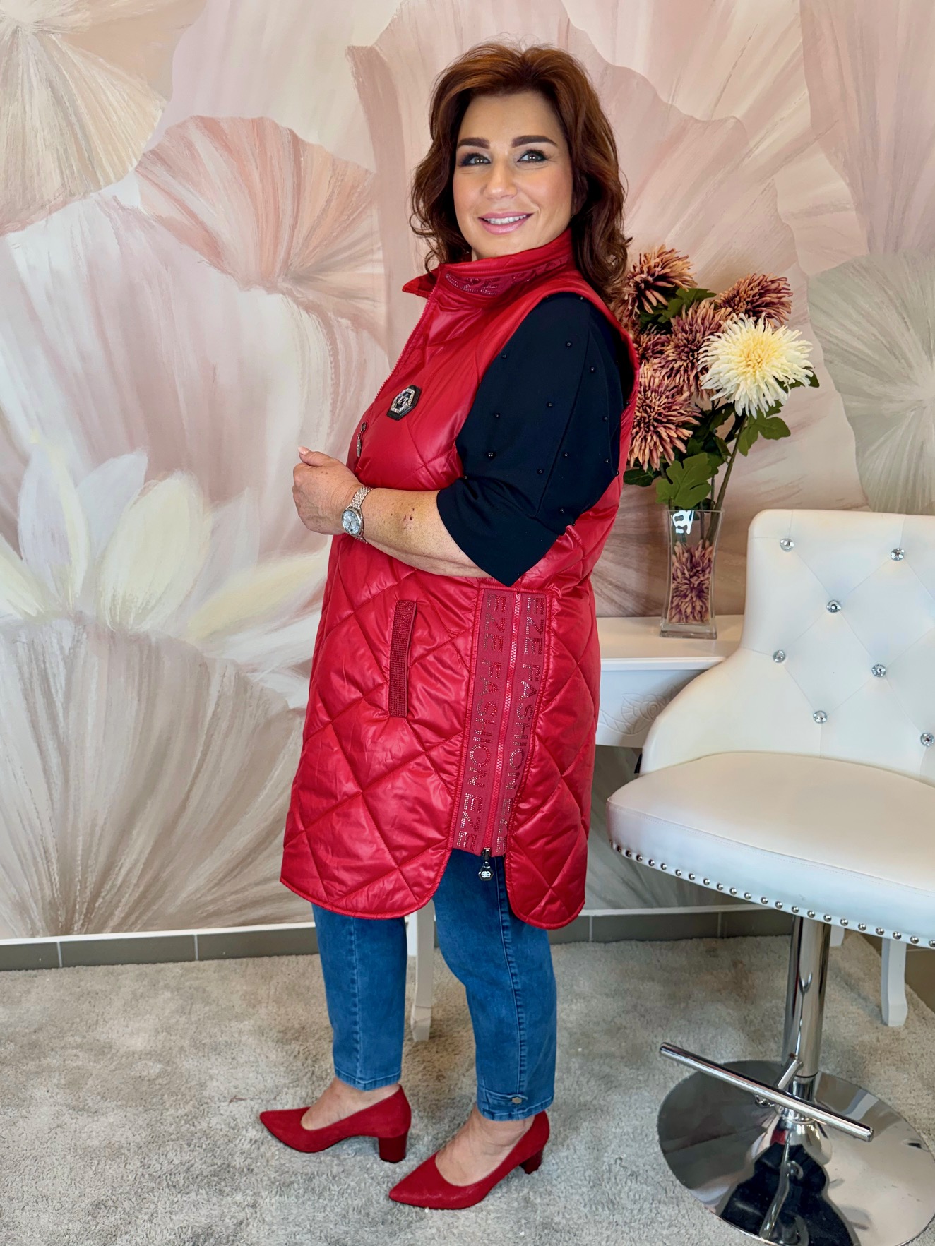 Hosszított piros zippes mellény - Image 4