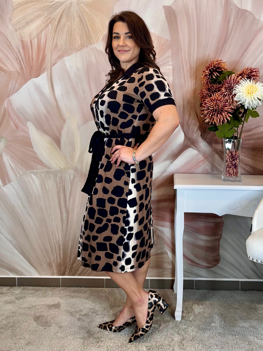 Ocelotmintás lenge galléros pamut ruha - Image 5