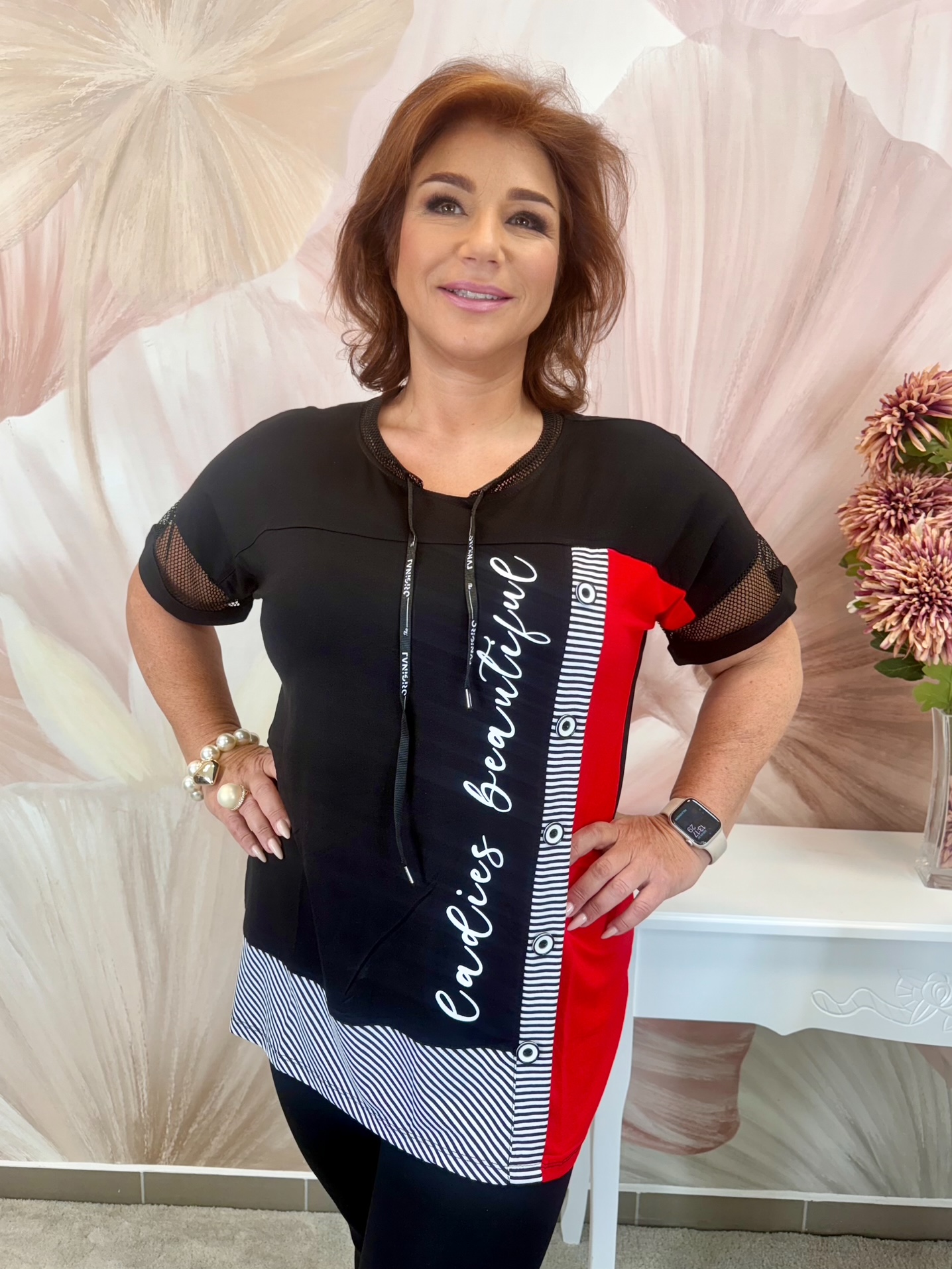 Elasztikus pamut szett hosszított felsővel - korall - Image 2