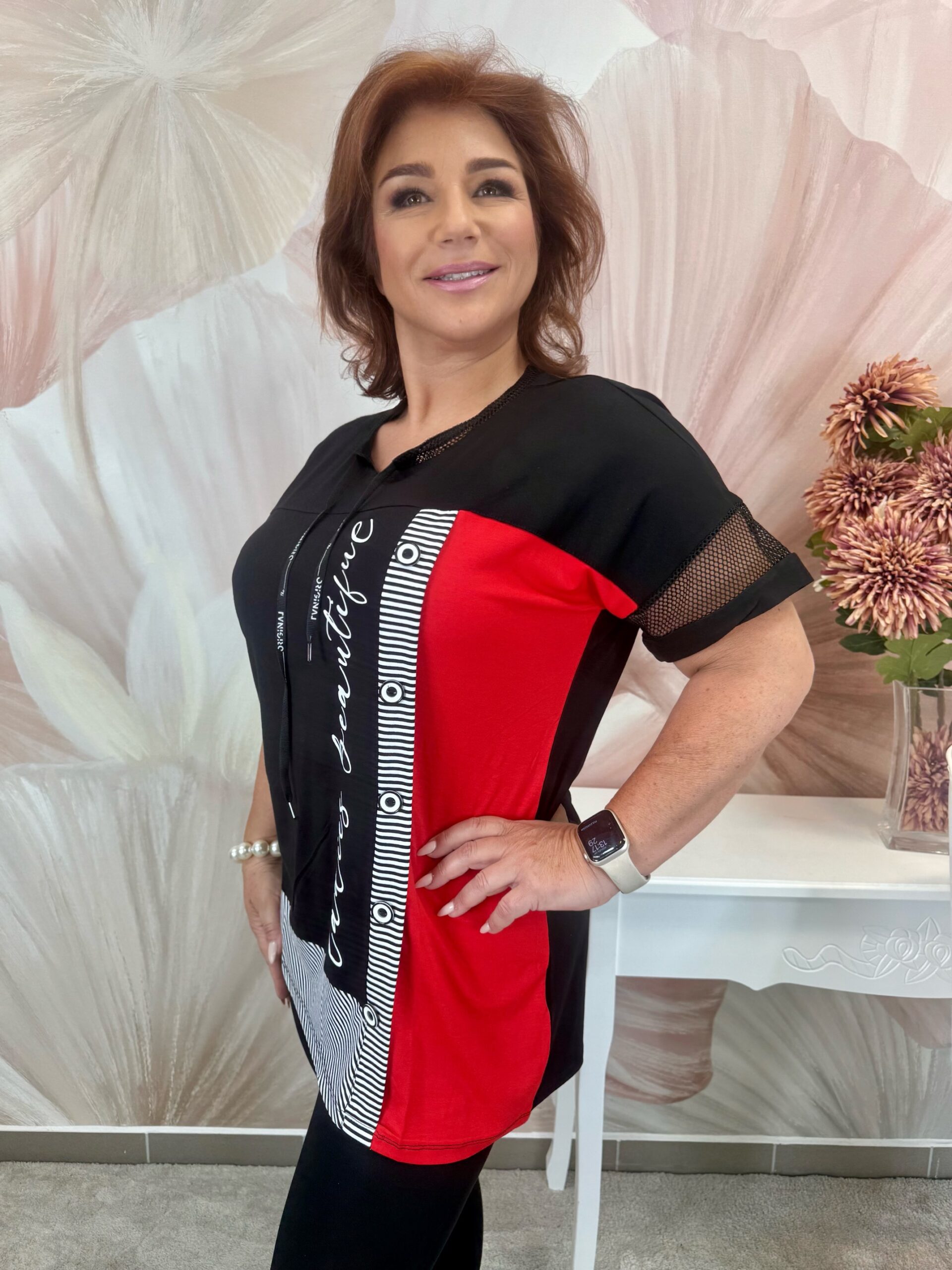 Elasztikus pamut szett hosszított felsővel - korall - Image 3