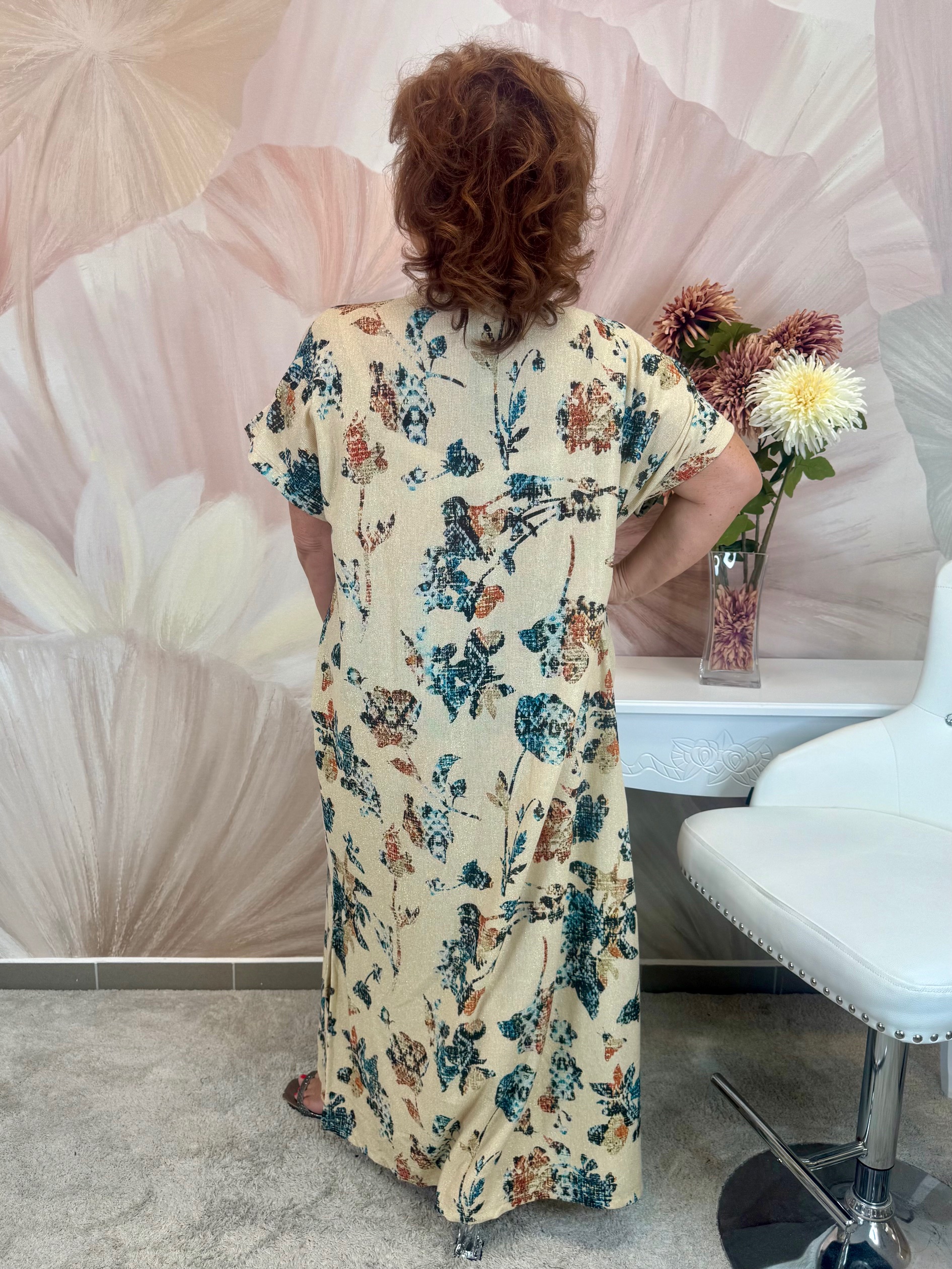 V nyakú bézs maxiruha - szem mintás - Image 5