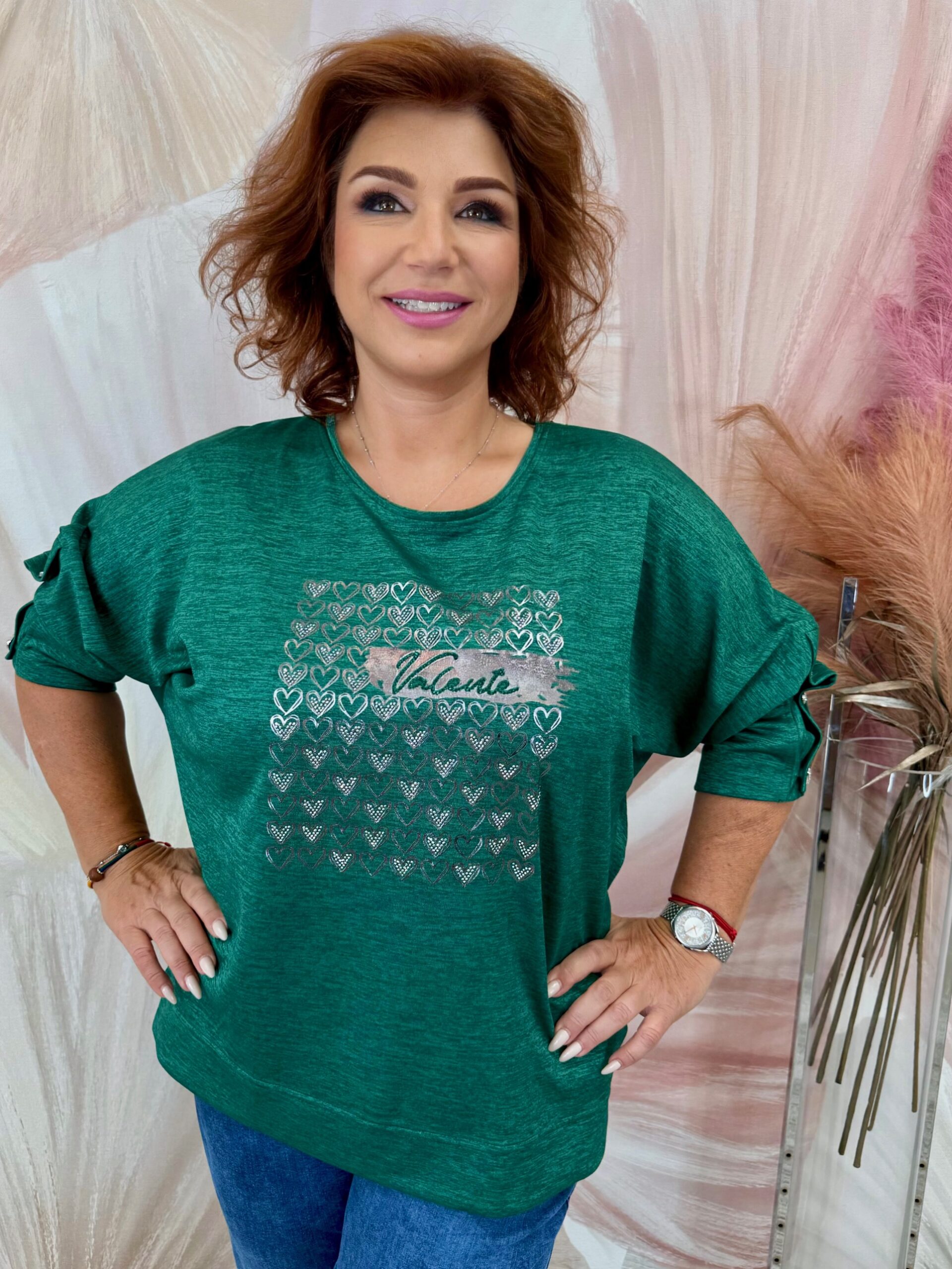 Csinos zöld felső ezüst kristályokkal