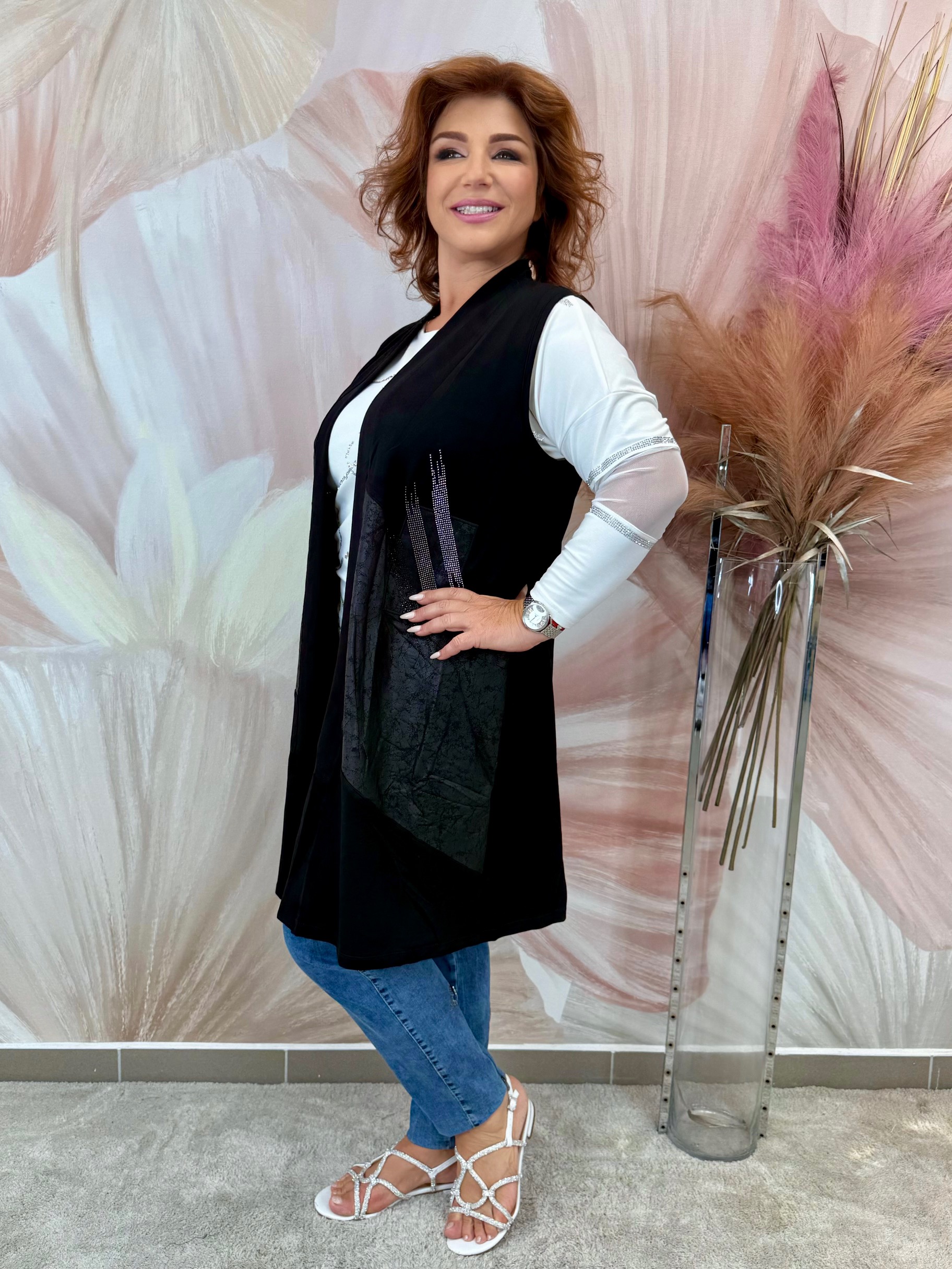 Hosszú elasztikus pamut mellény ezüst kristályokkal - Image 5