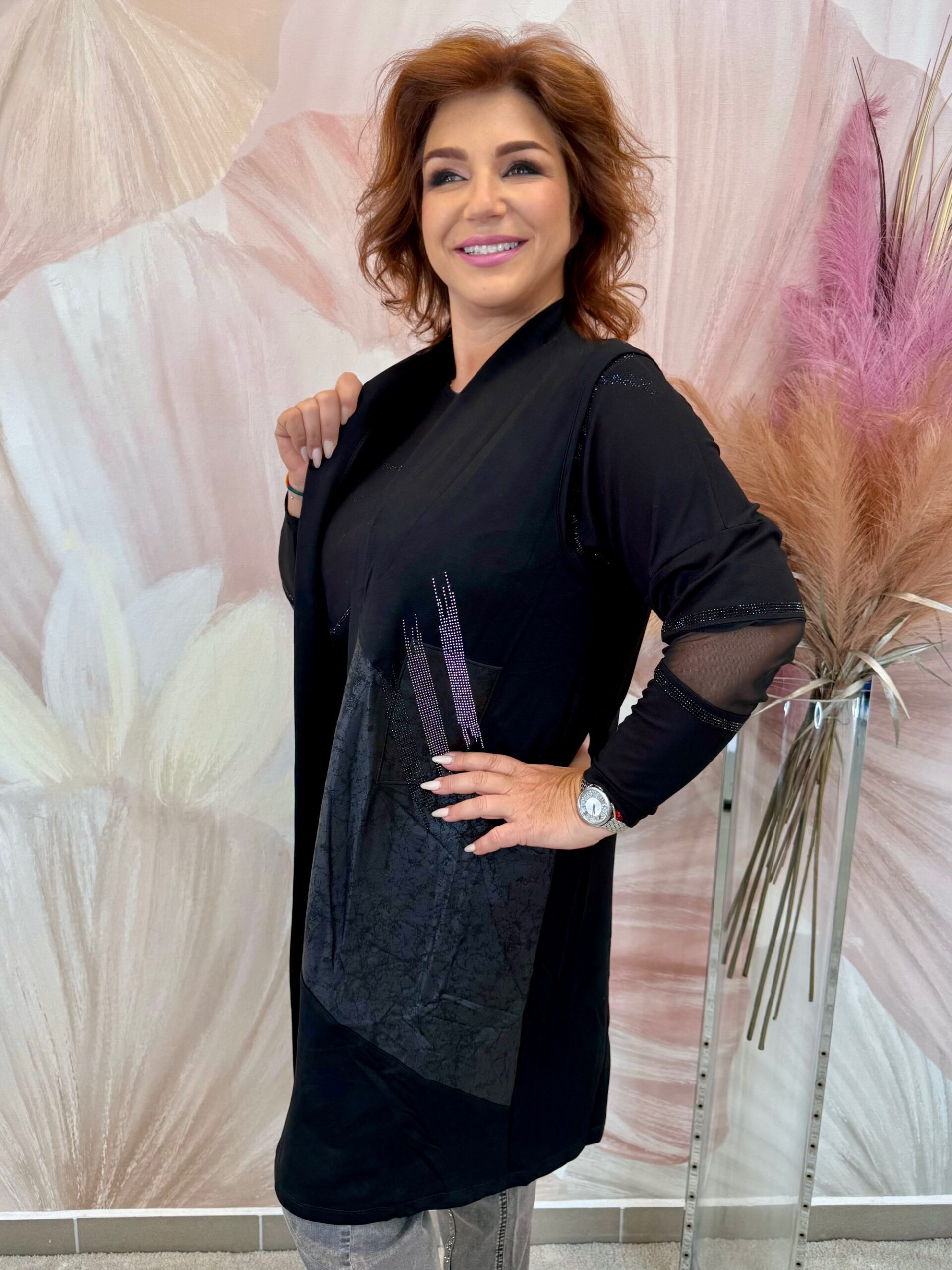 Hosszú elasztikus pamut mellény ezüst kristályokkal - Image 3