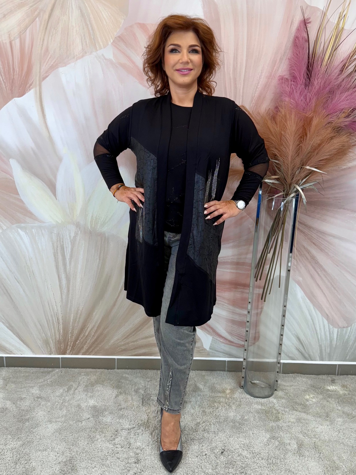 Hosszú elasztikus pamut mellény ezüst kristályokkal - Image 6