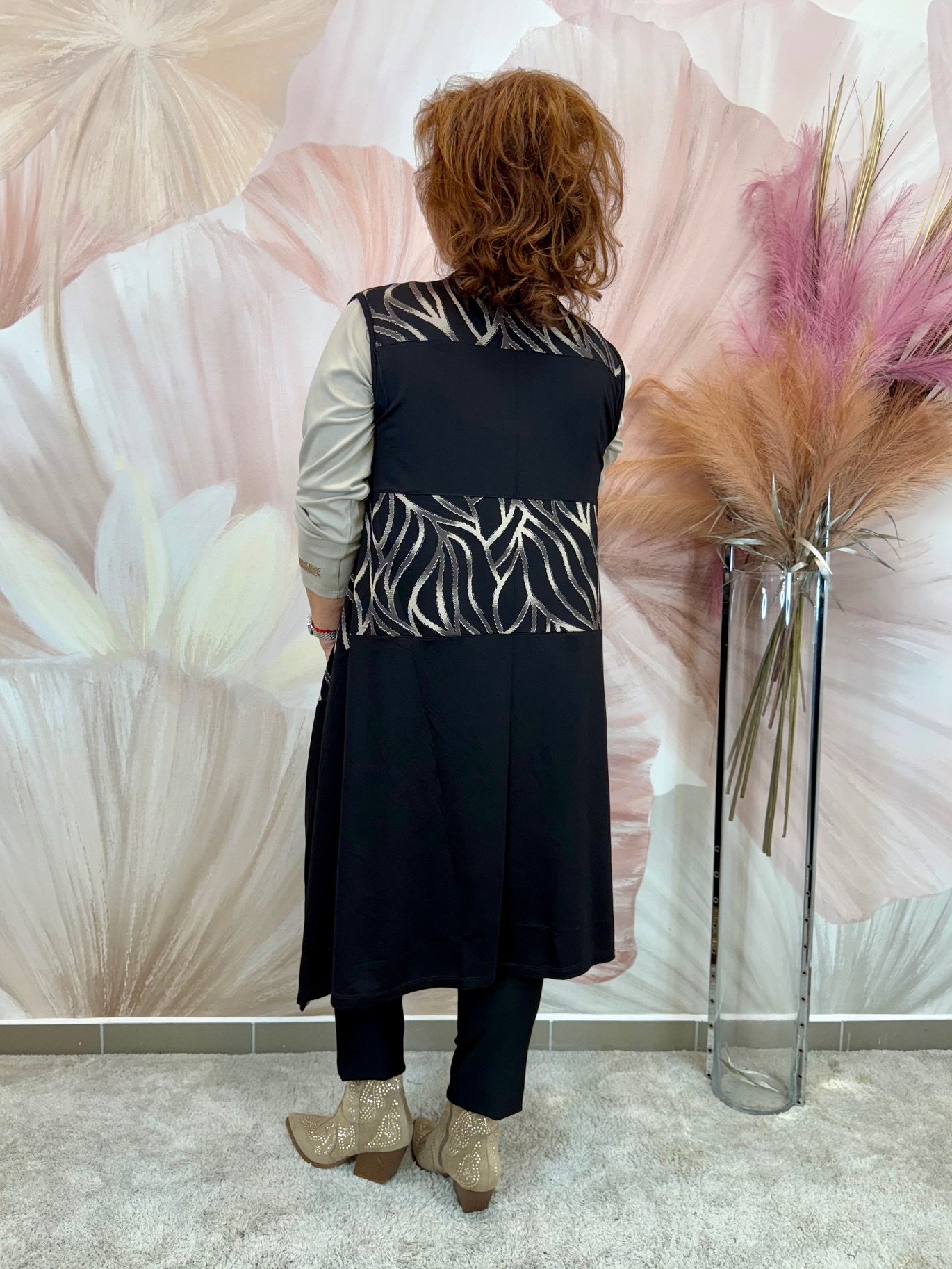 Hosszú elasztikus pamut mellény bézs csíkos mintával - Image 5