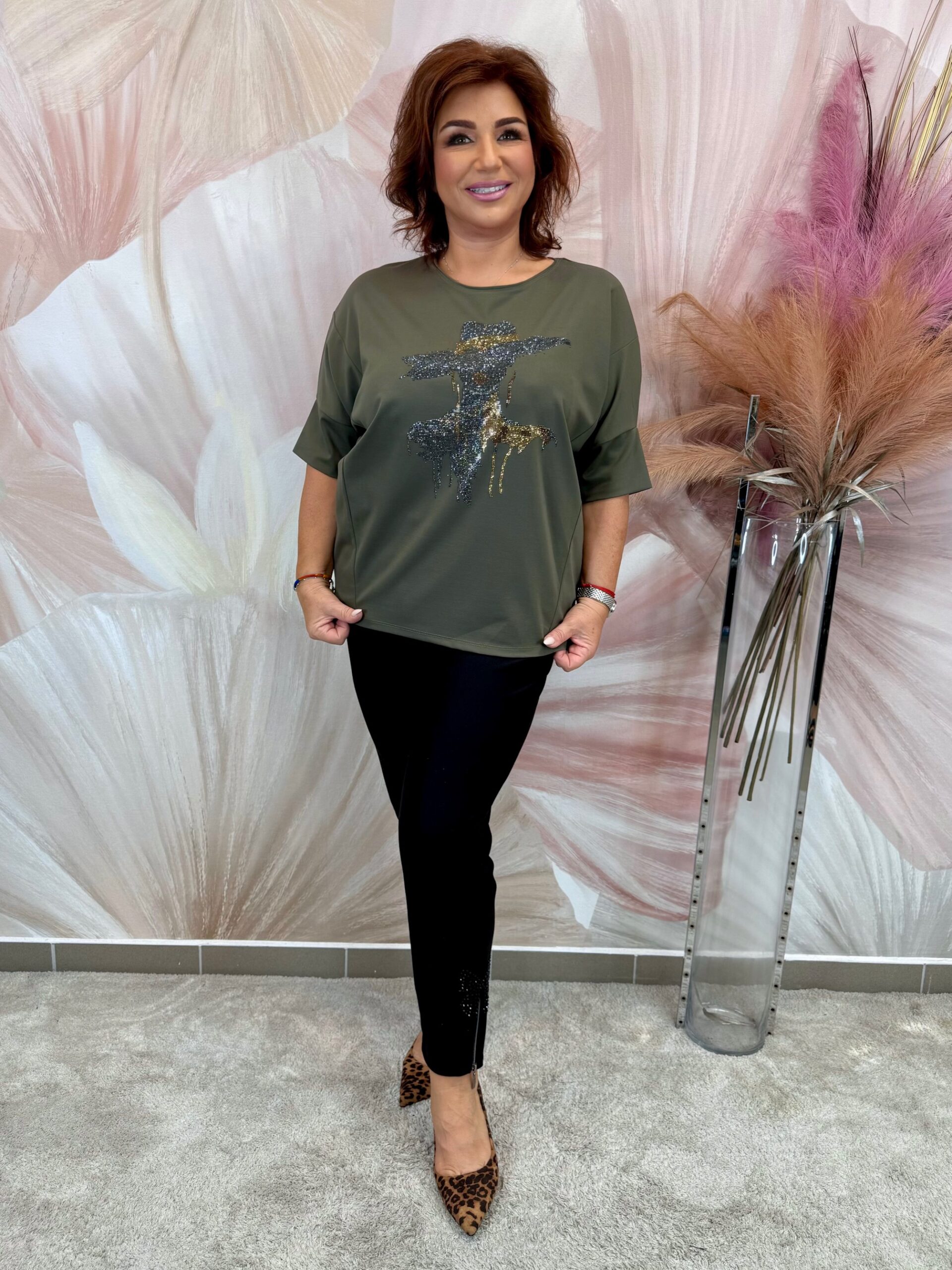 Olivazöld felső ezüst és arany kristályokkal - Image 4