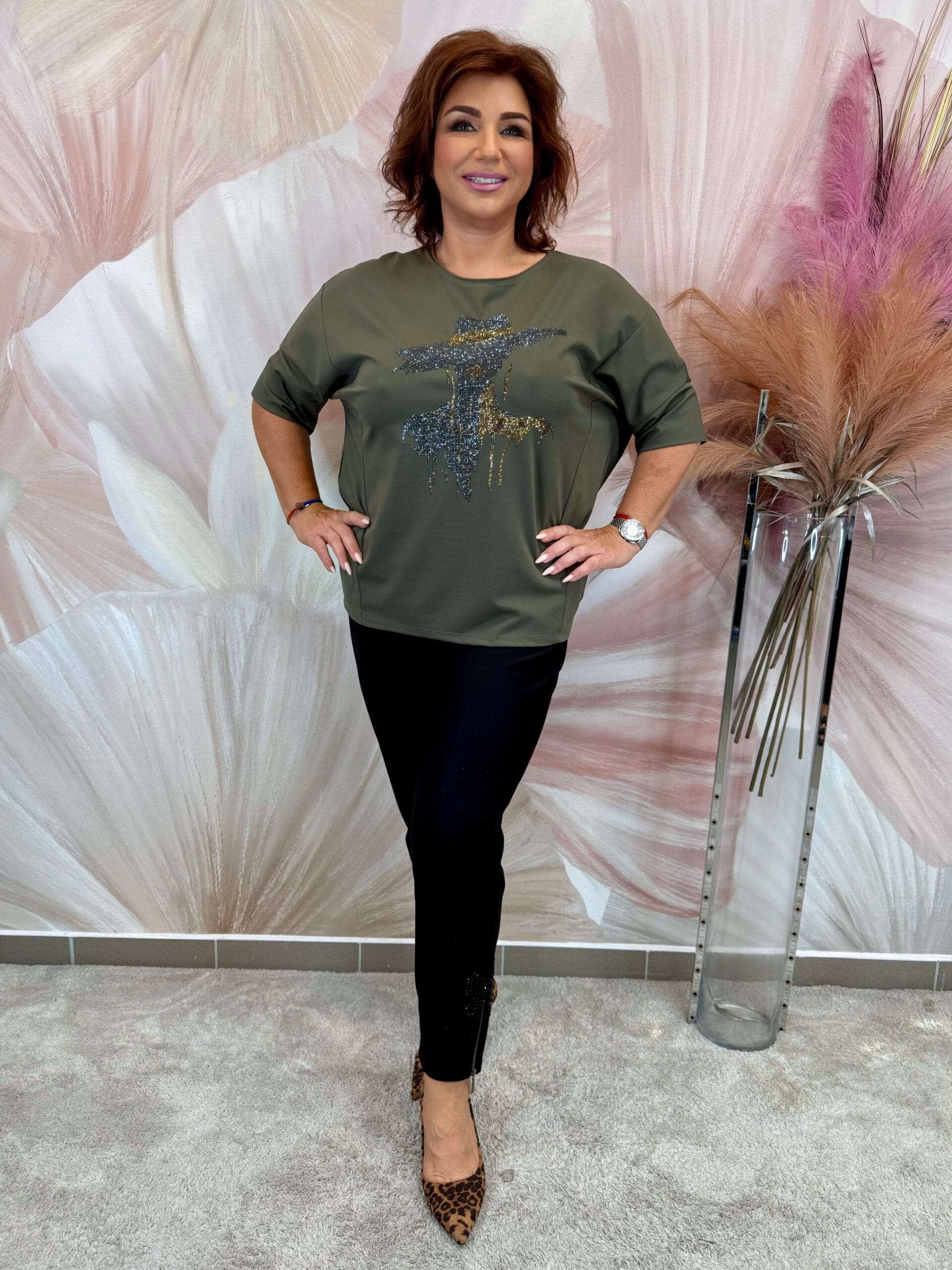 Olivazöld felső ezüst és arany kristályokkal - Image 2