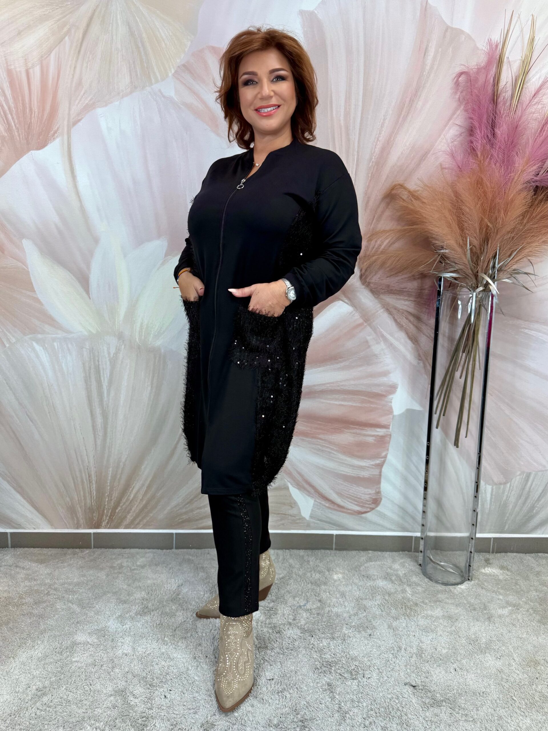 Hosszú zippes pamut kardigán külső zsebekkel - Image 3