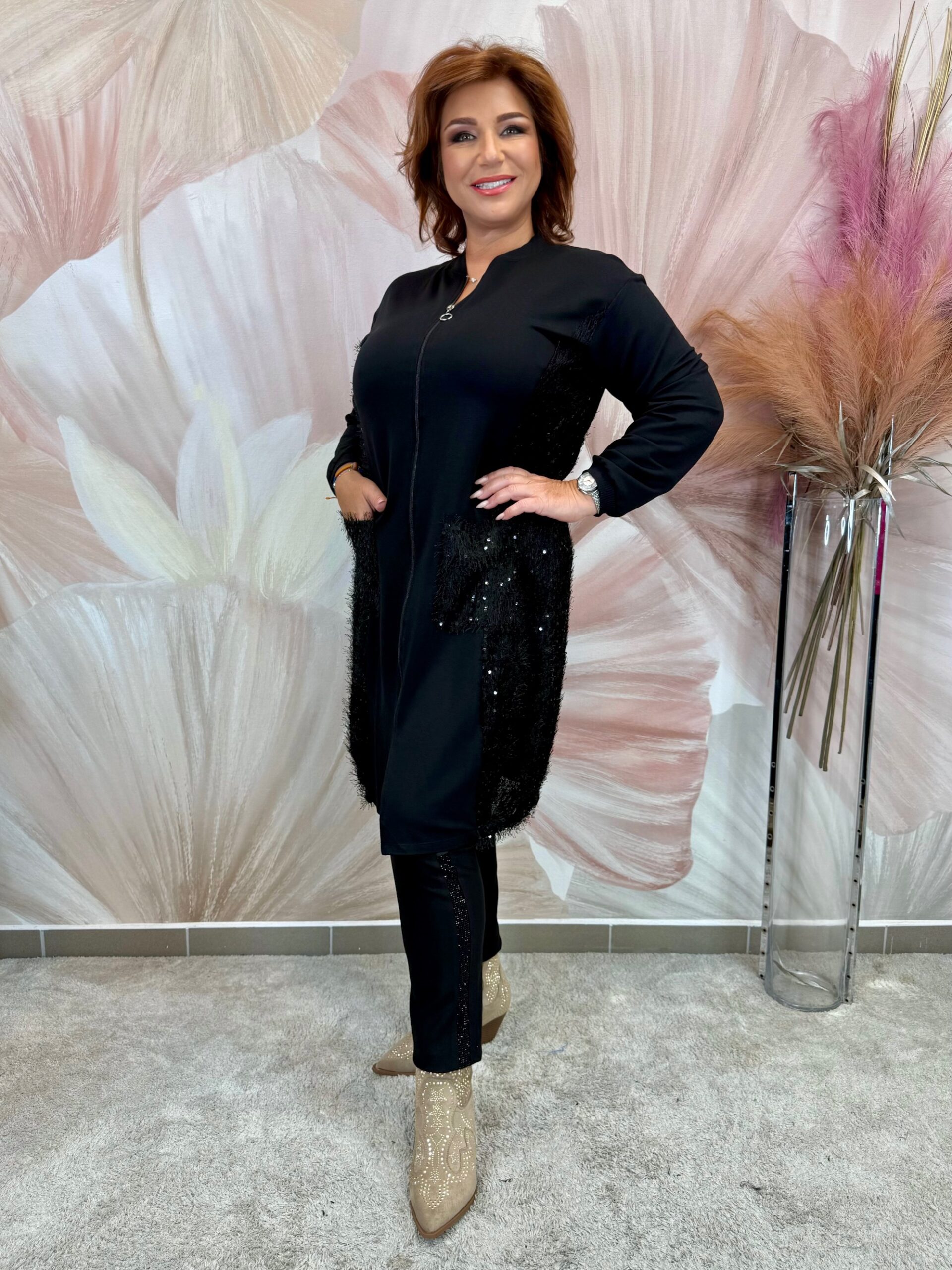 Hosszú zippes pamut kardigán külső zsebekkel - Image 2