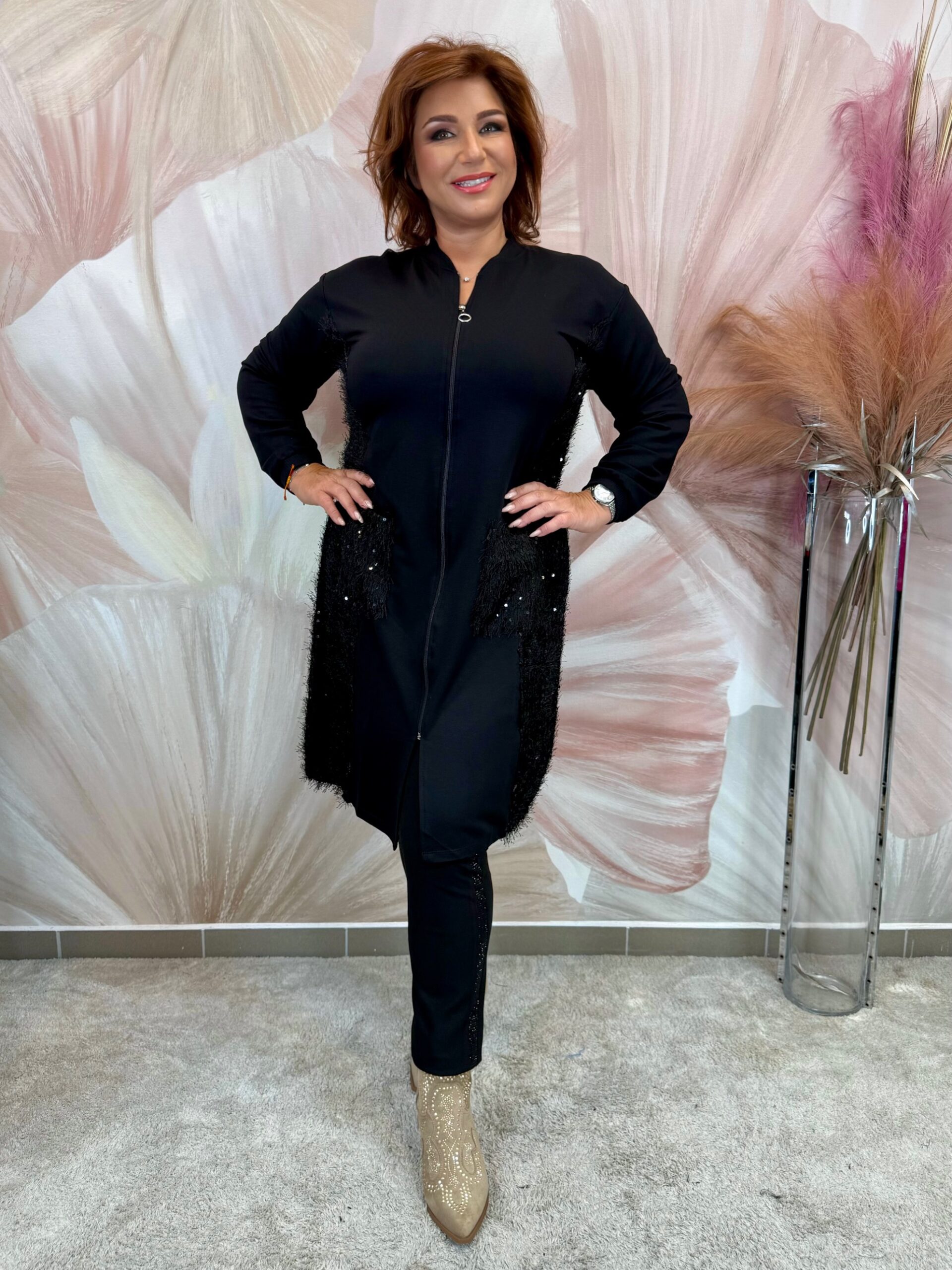 Hosszú zippes pamut kardigán külső zsebekkel - Image 4