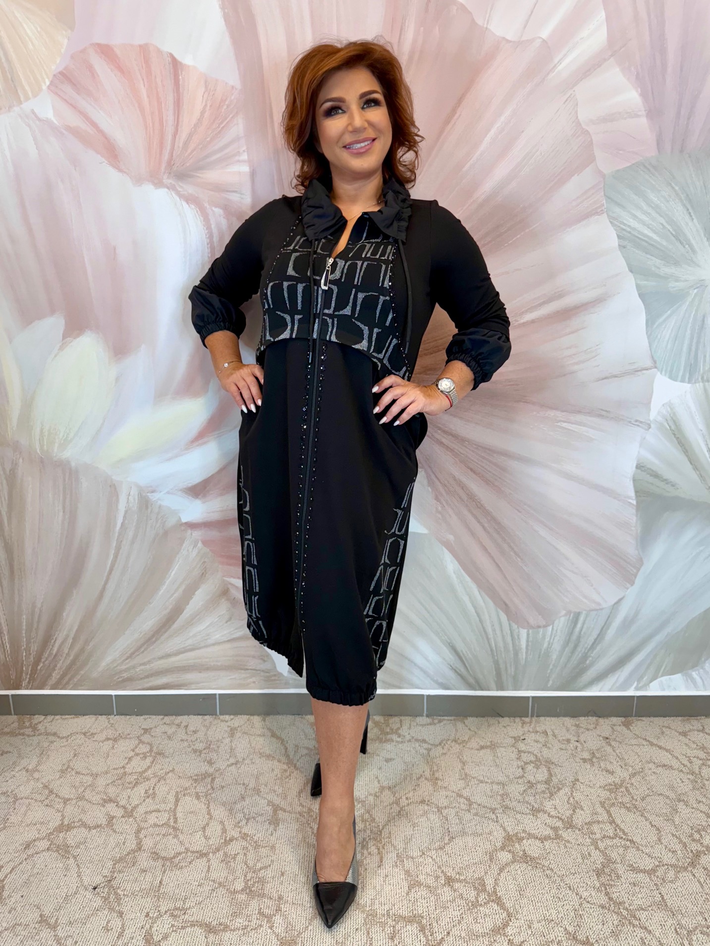 Zippes galléros pamut ruha ezüst lurexszálakkal