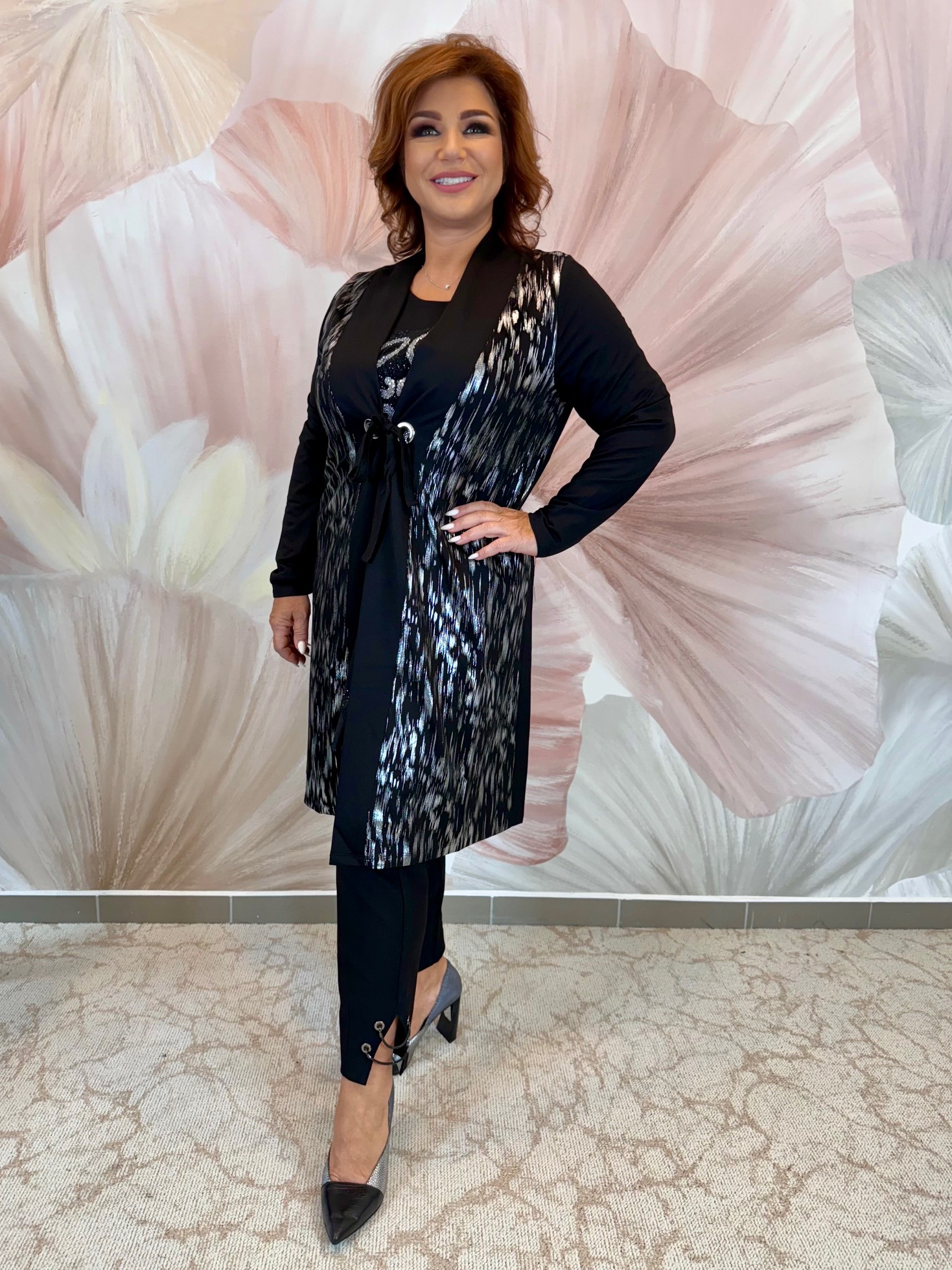 Hosszú pamut kardigán ezüst mintákkal - Image 4