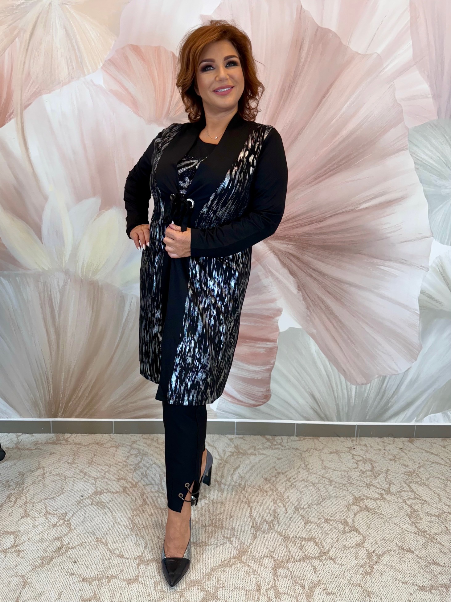 Hosszú pamut kardigán ezüst mintákkal - Image 3