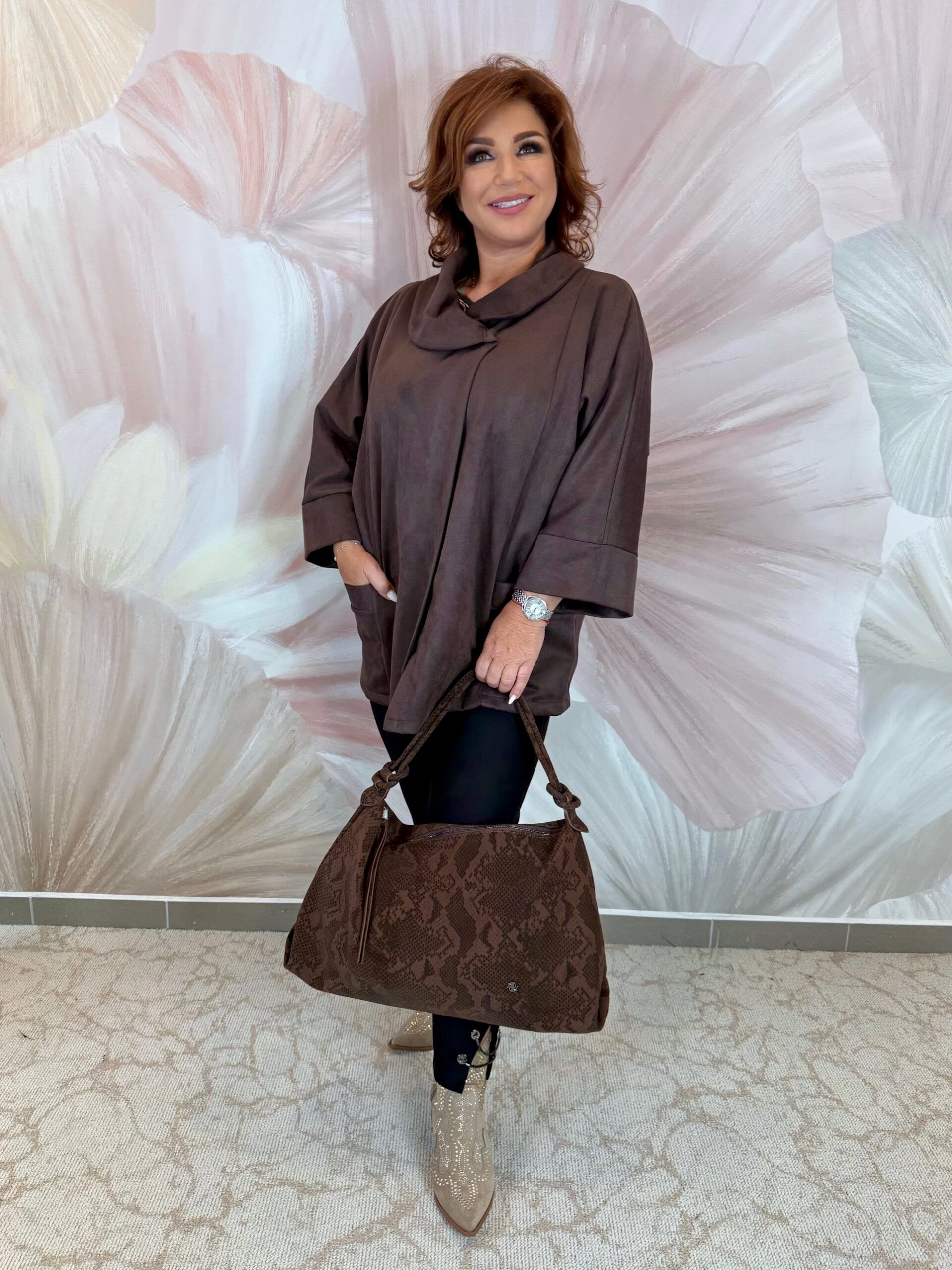 Csokibarna hasított bőr kiskabát - Image 5