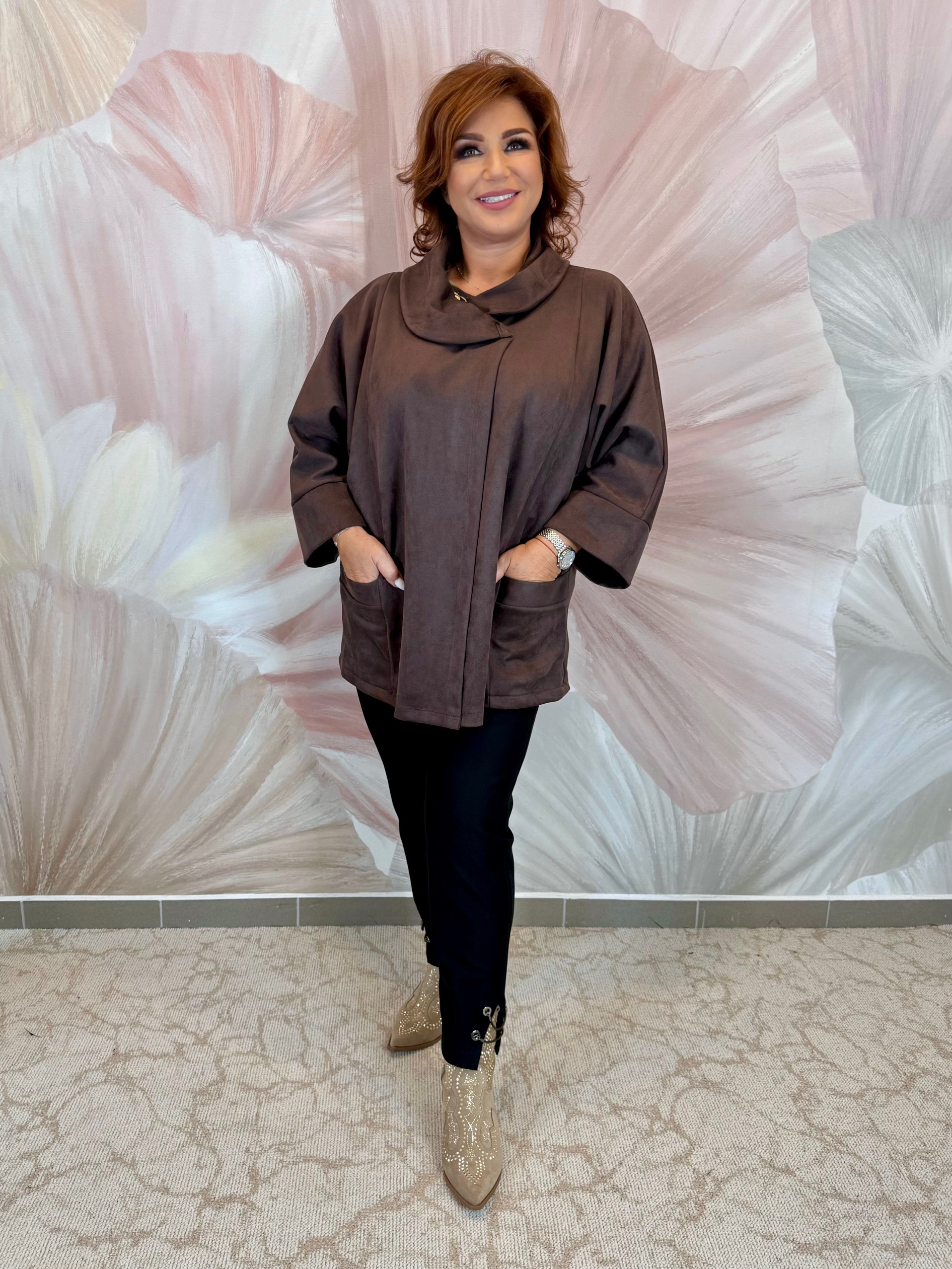 Csokibarna hasított bőr kiskabát - Image 3