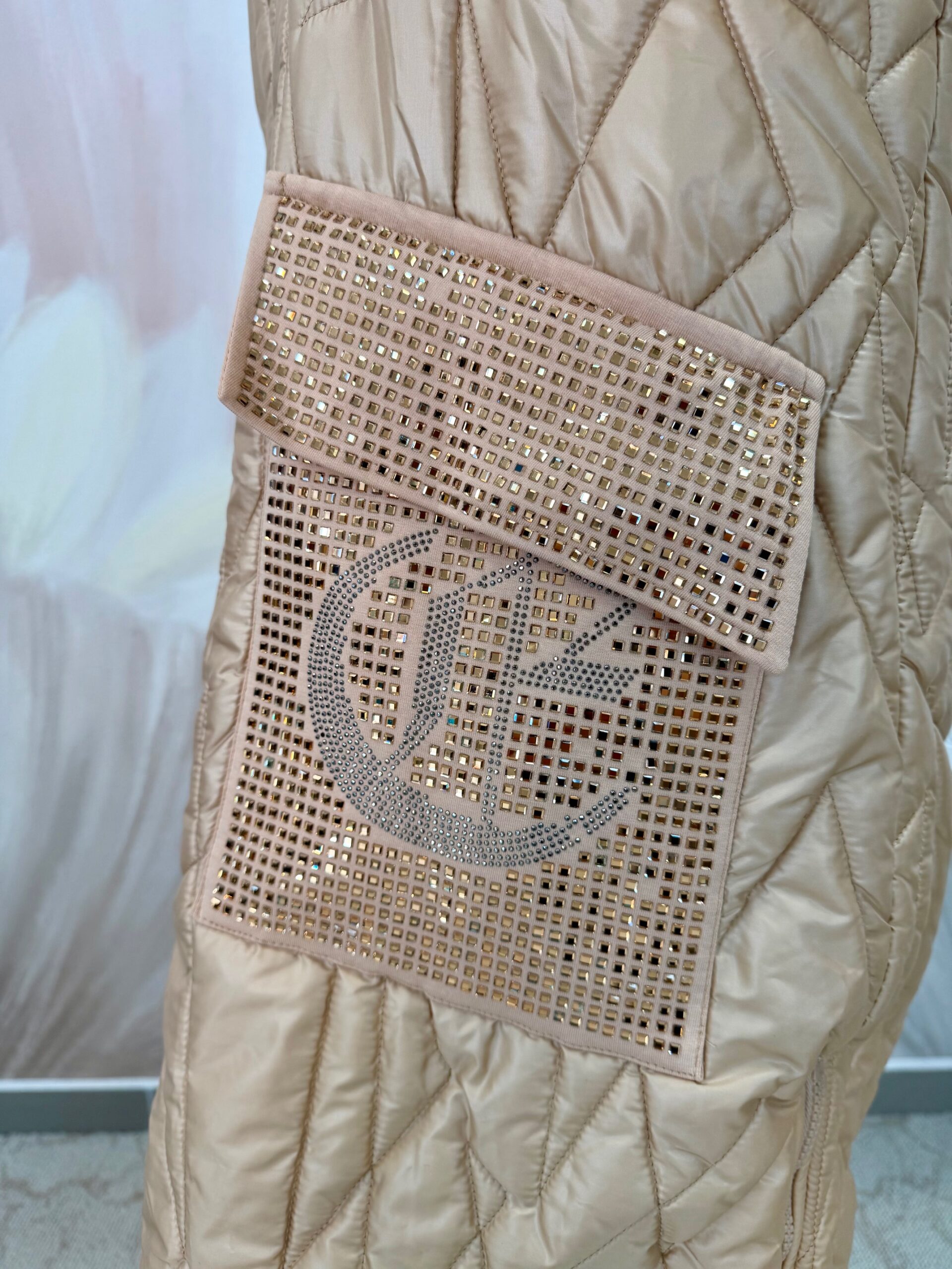 Hosszú pezsgőszínű mellény szőrmés kapucnival - Image 7