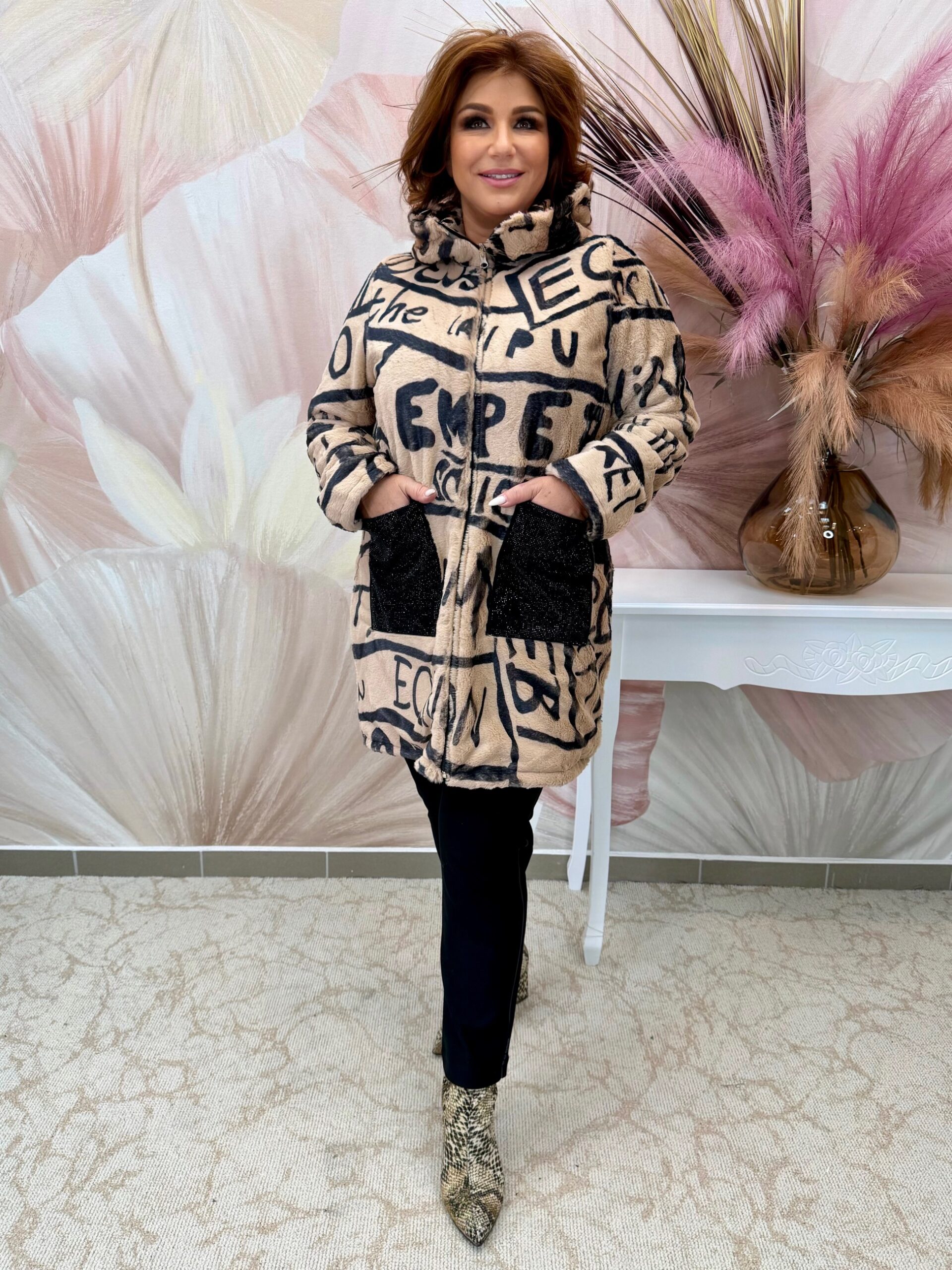 Kettő az egyben kabát - bézs szőrme / steppelt ocelot