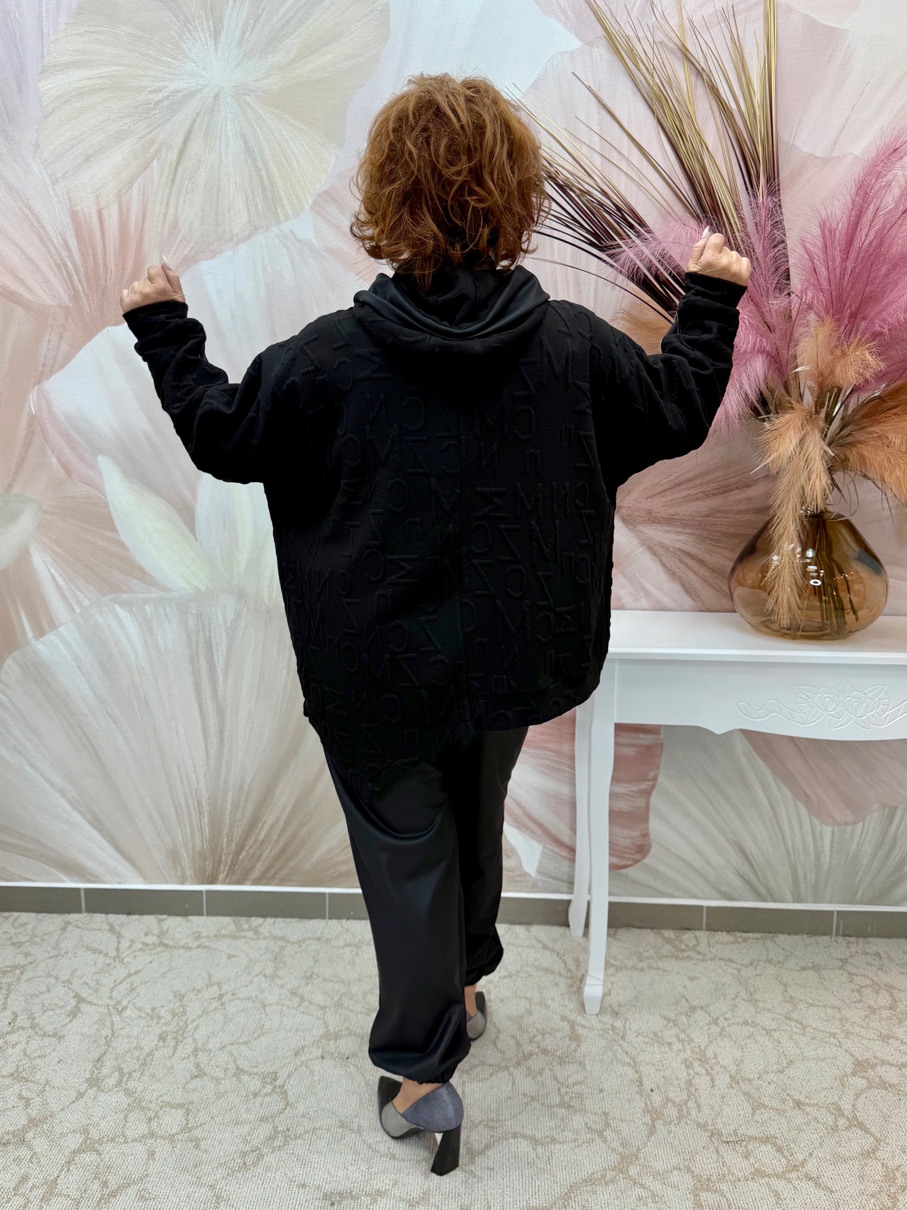 Fekete riglis bőrbetétes dzseki - Image 7