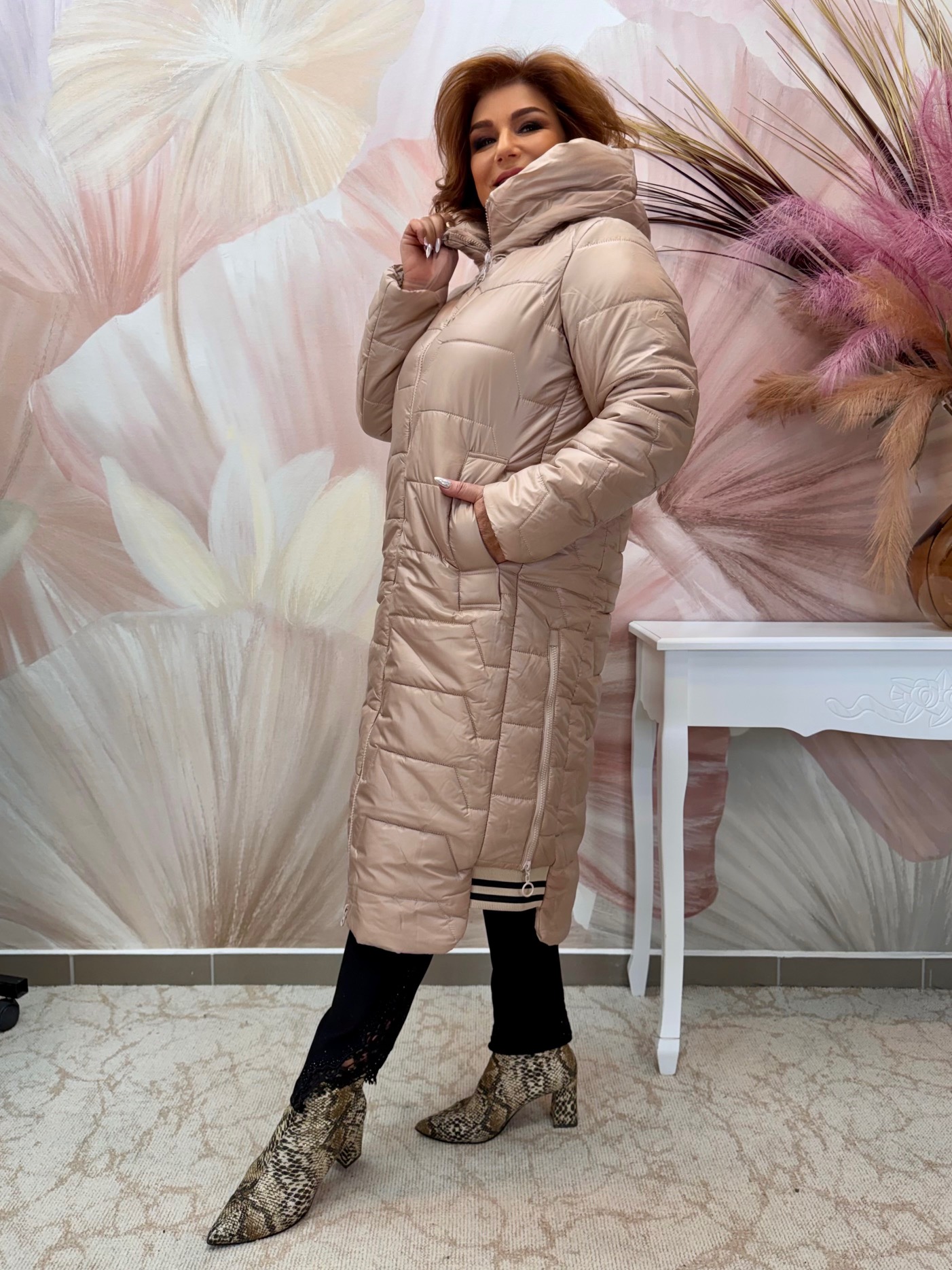 Hosszú bézs télikabát - Image 6