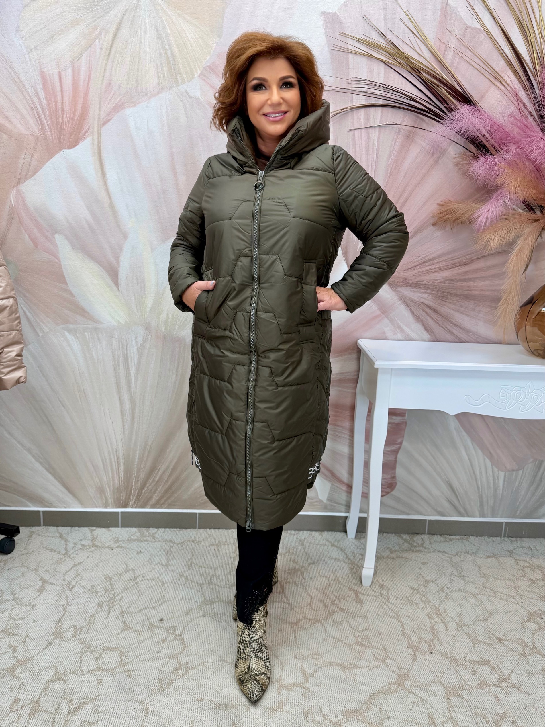 Hosszú olívazöld télikabát - Image 4