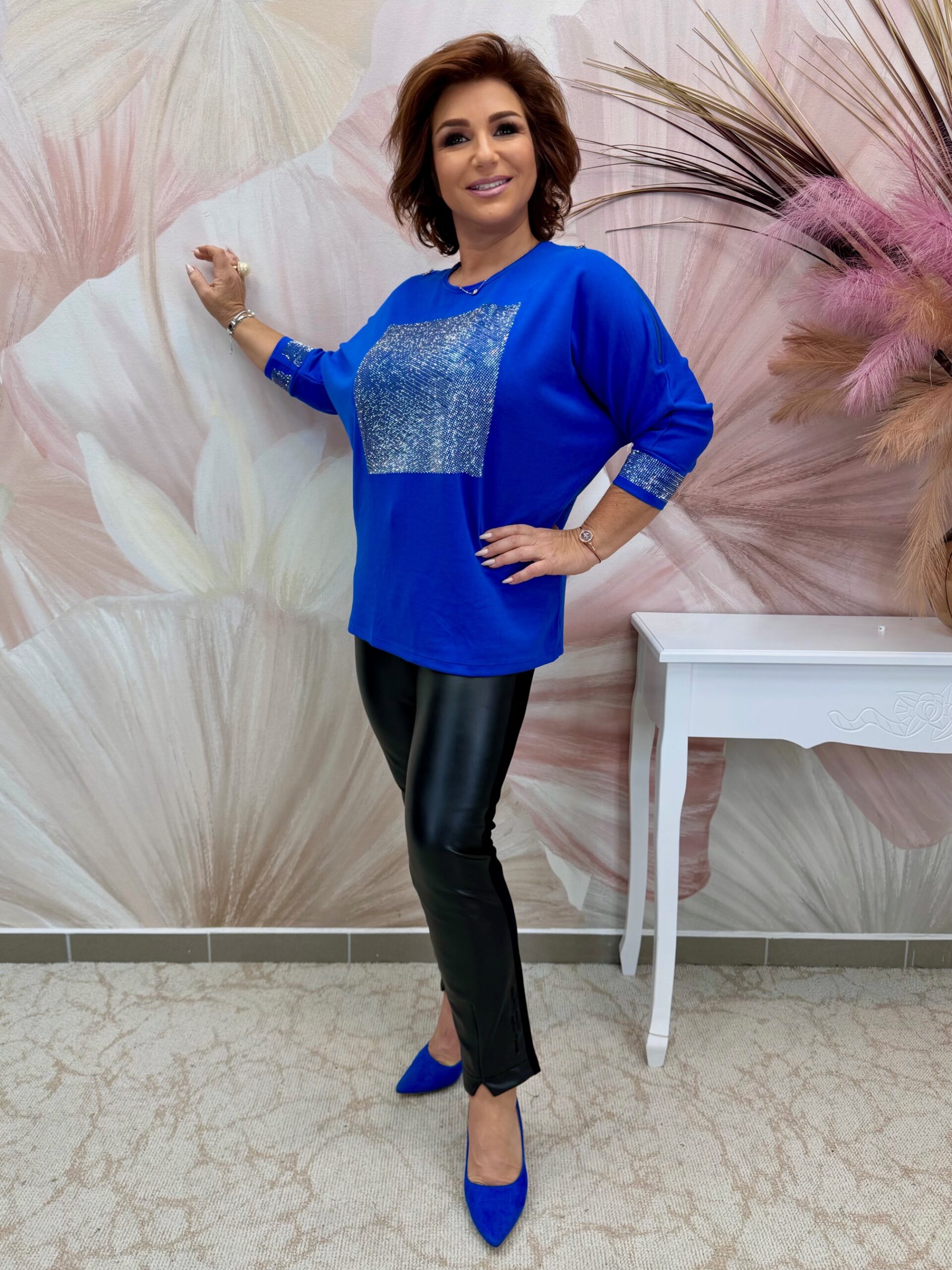 Királykék pamut felső ezüst kristályokkal, zipzár dísszel - Image 2