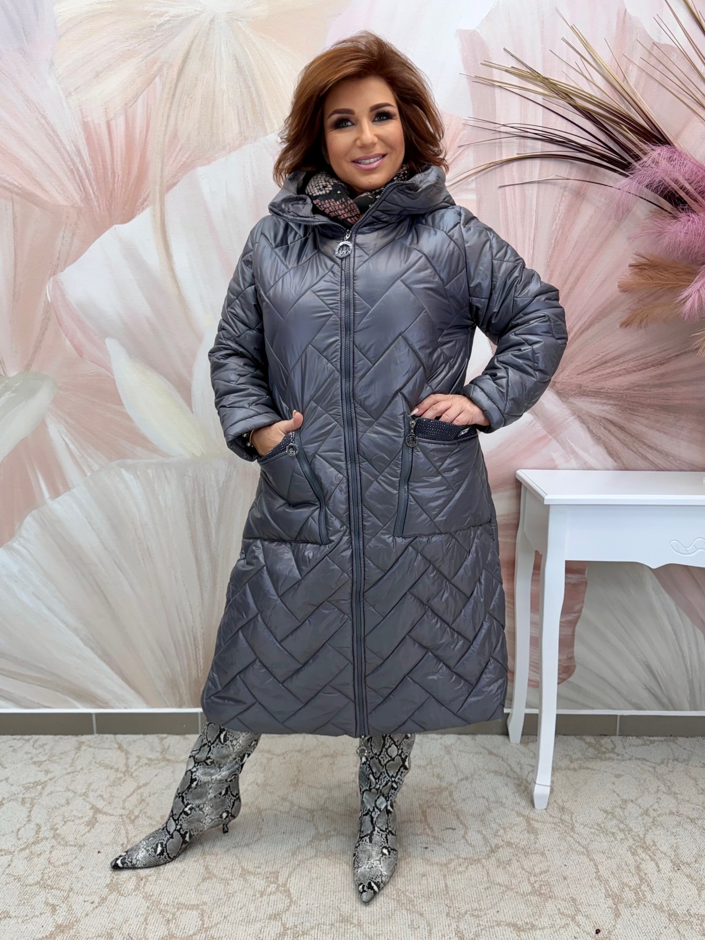 Hosszú grafitszürke télikabát - Image 6