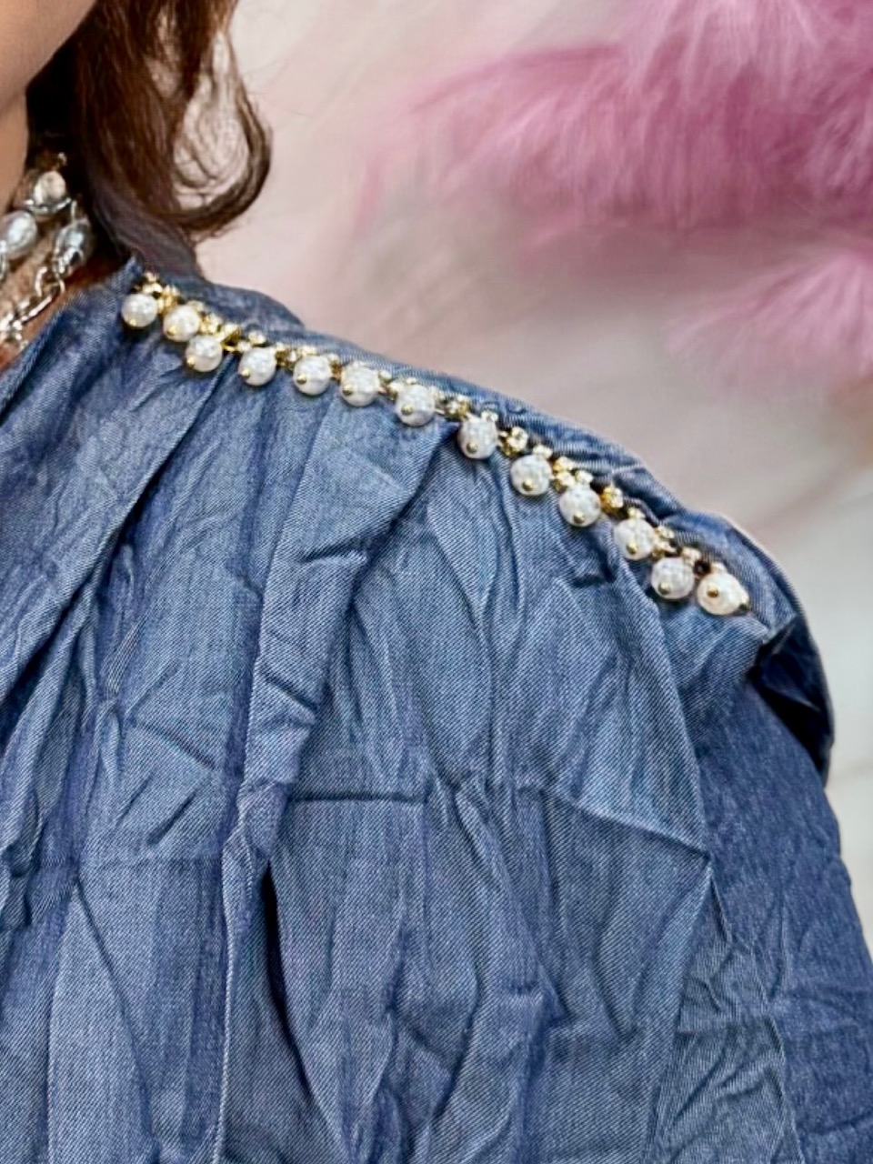 Csinos szürkés kék zippes kiskabát gyöngyökkel - Image 3