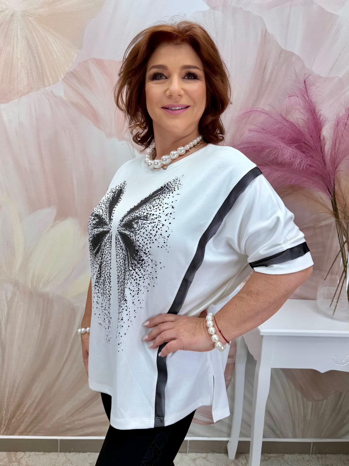 Fehér pillangómintás elasztikus felső - Image 5