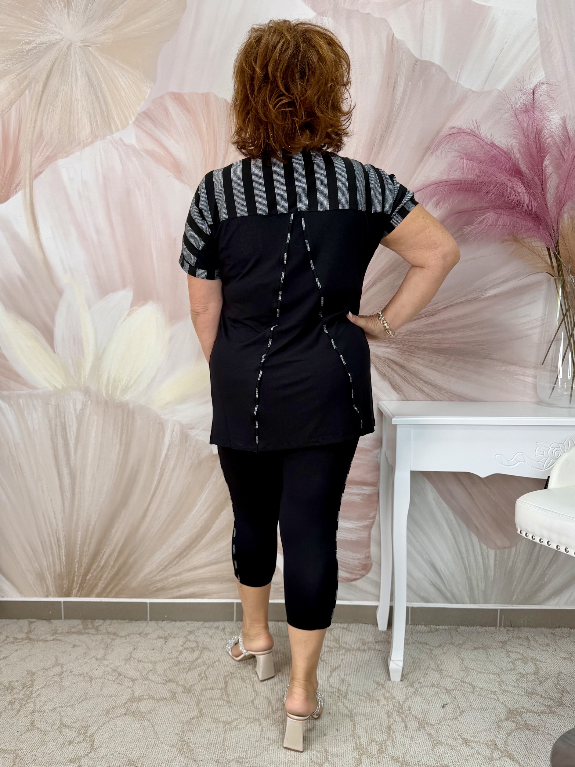 Fekete-ezüst nyári pamut szett capri leggingsel - Image 6